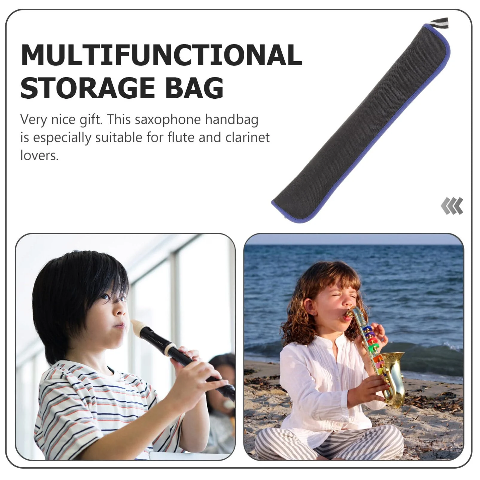 SUPVOX Sax Bag Blue Tote Bag Flute Carry Bag Flute Storage Bag Soprano Recorder Case Recorder Instrument Carrying Bag Flute Protective Case Soprano Recorder Case Bag Oxford Cloth Black - Image 4