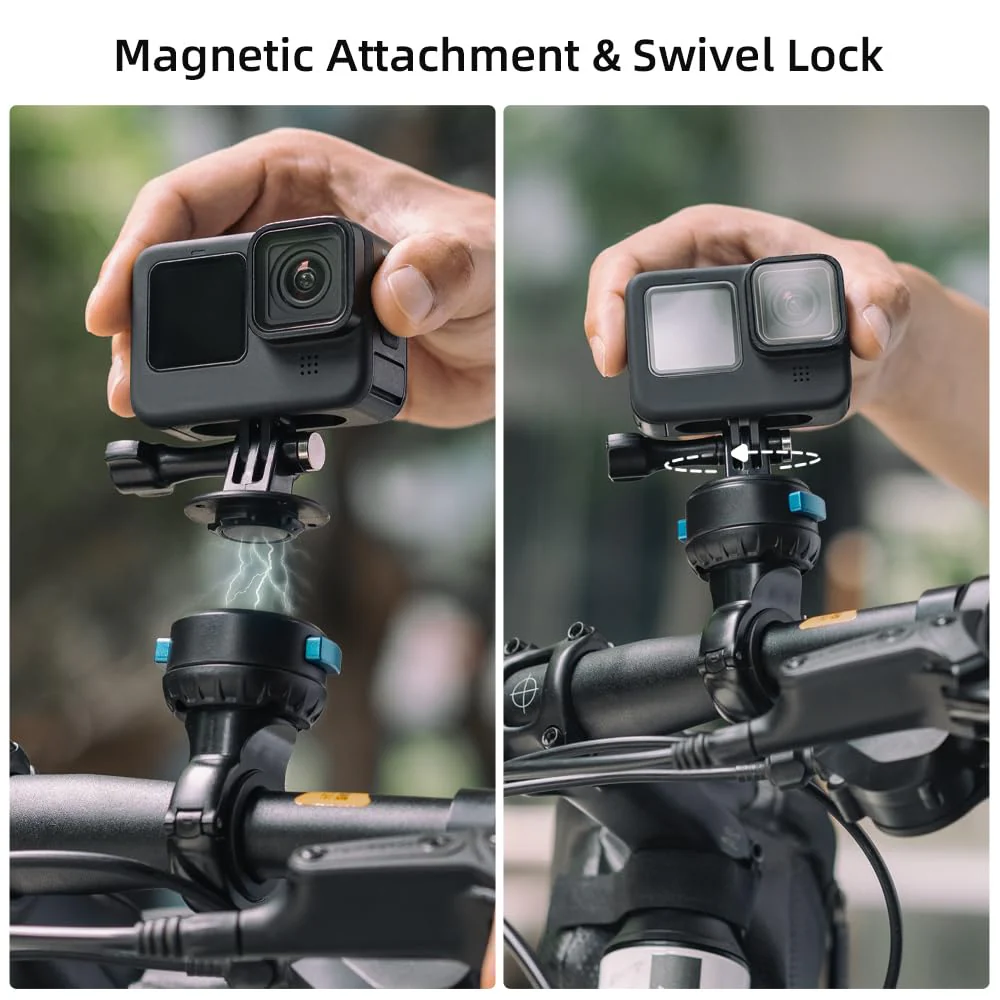 SUREWO Magnetic Quick Release Handlebar Bike Pole Mount, Motorcycle Handlebar Clamp Mount with Shock-Absorbing Base Compatible with Go Pro Hero 13/12/11/10/9/8/7 Black,DJI Osmo Action 5 pro/4/3 Plastic - Image 4