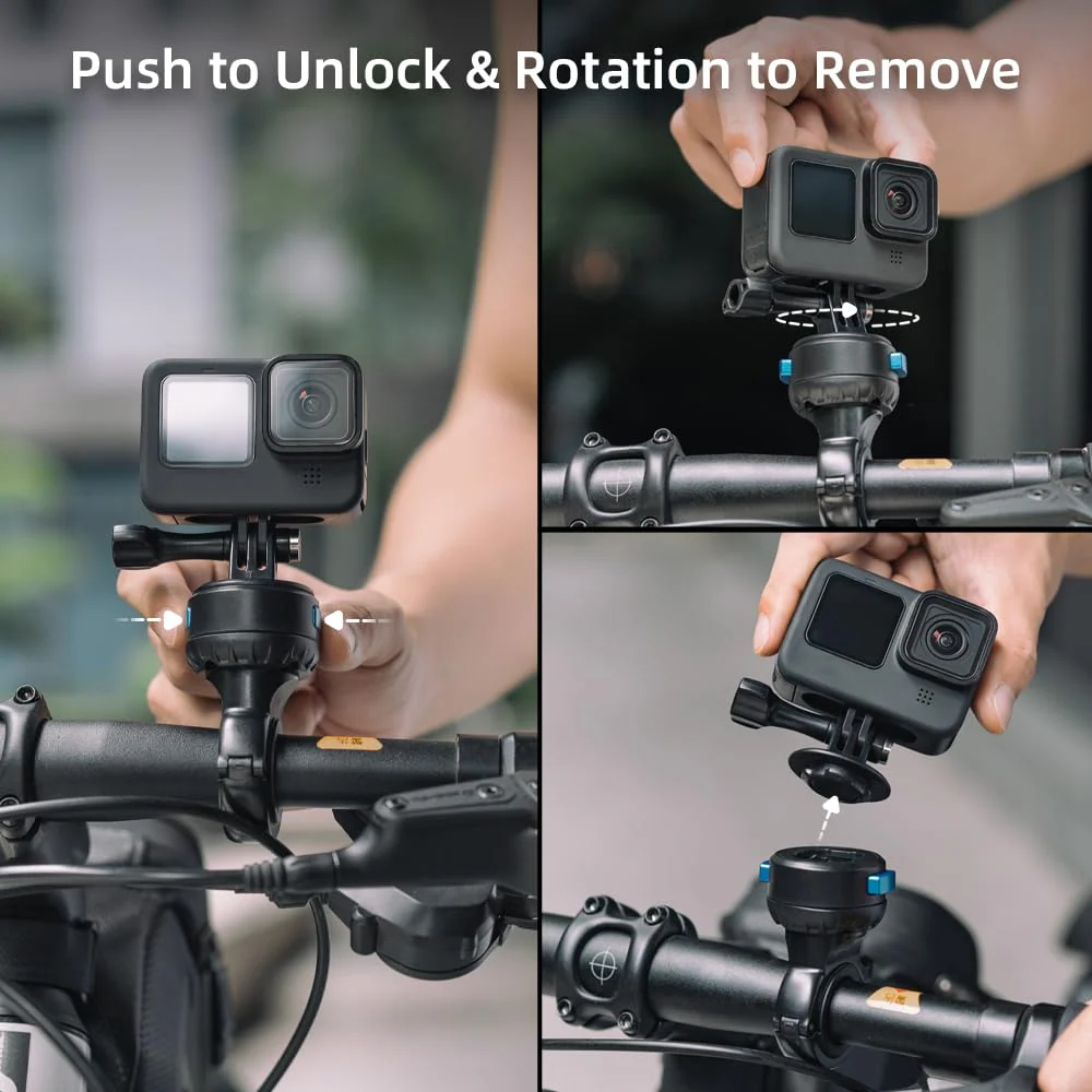 SUREWO Magnetic Quick Release Handlebar Bike Pole Mount, Motorcycle Handlebar Clamp Mount with Shock-Absorbing Base Compatible with Go Pro Hero 13/12/11/10/9/8/7 Black,DJI Osmo Action 5 pro/4/3 Plastic - Image 5