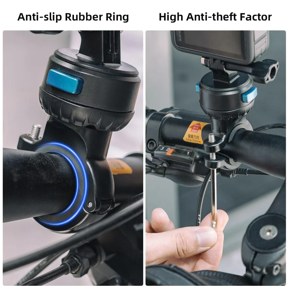 SUREWO Magnetic Quick Release Handlebar Bike Pole Mount, Motorcycle Handlebar Clamp Mount with Shock-Absorbing Base Compatible with Go Pro Hero 13/12/11/10/9/8/7 Black,DJI Osmo Action 5 pro/4/3 Plastic - Image 8