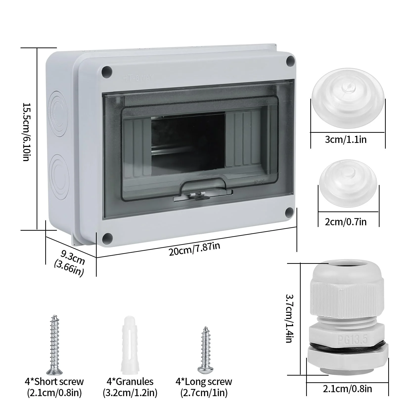 Surface Mount Fuse Box Distribution Box Surface Mount Small Distribution Box IP65 1 Row 8 Modules Wet Room Surface Mounted Distributor with Clamp for Outdoor Garden Farm Shop 8 Wege - Image 2