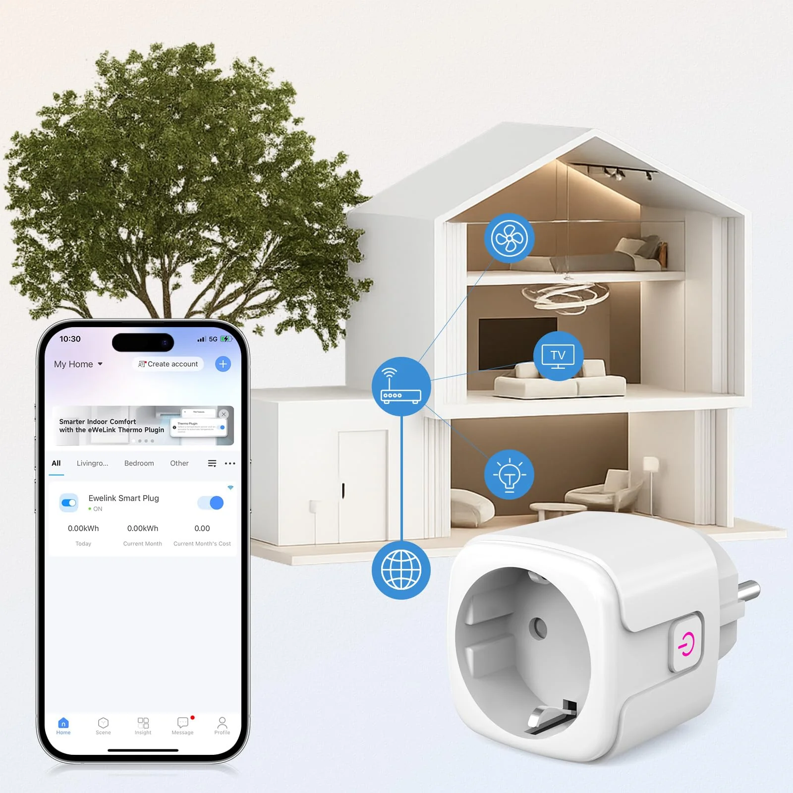 SURFOU WLAN Socket with Timer & Current Meter, Smart Plug 16A with App Control, Voice Control, Timer, for Alexa & Google Home, 2.4GHz WiFi, Remote Access, No Hub Required gray - Image 4