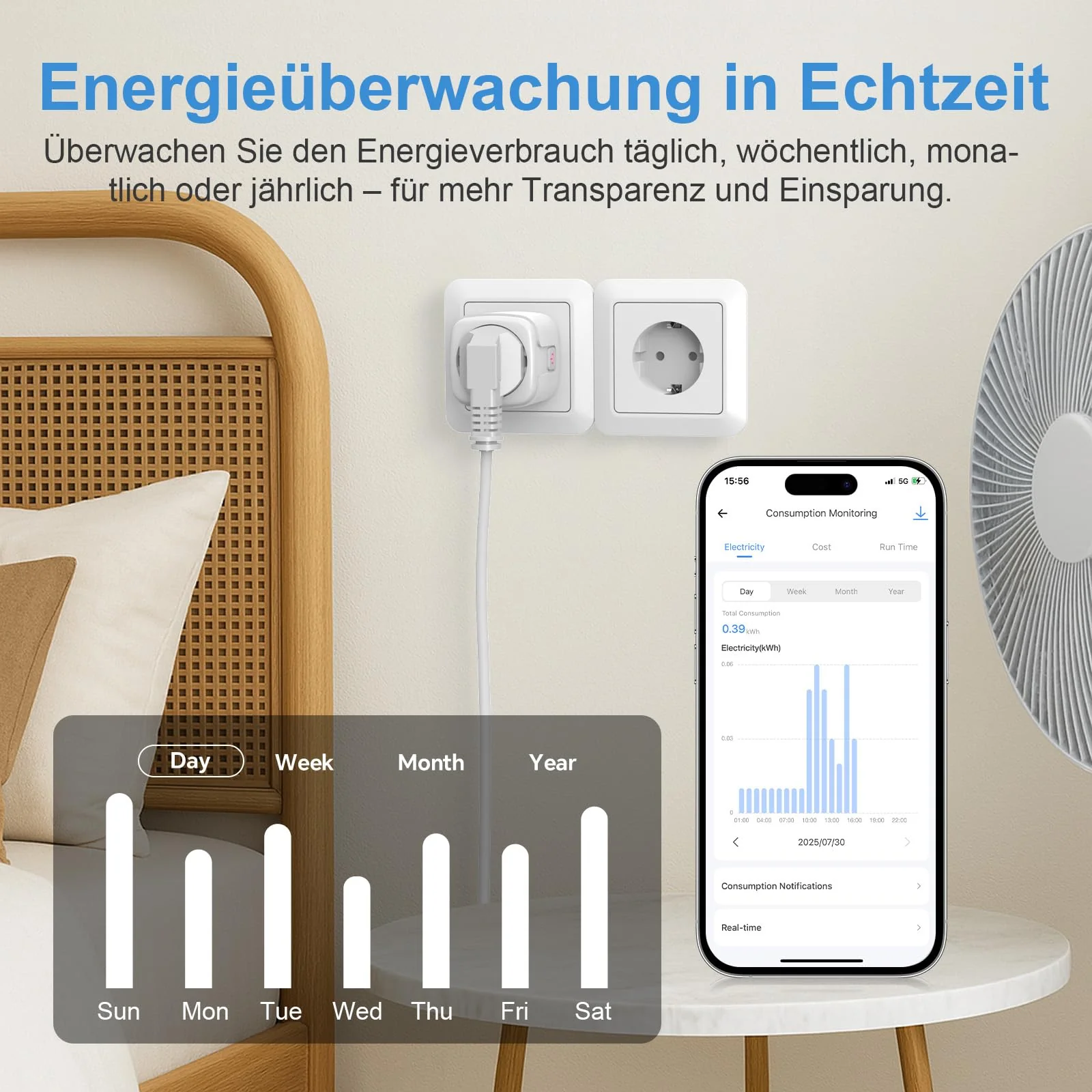 SURFOU WLAN Socket with Timer & Current Meter, Smart Plug 16A with App Control, Voice Control, Timer, for Alexa & Google Home, 2.4GHz WiFi, Remote Access, No Hub Required gray - Image 5