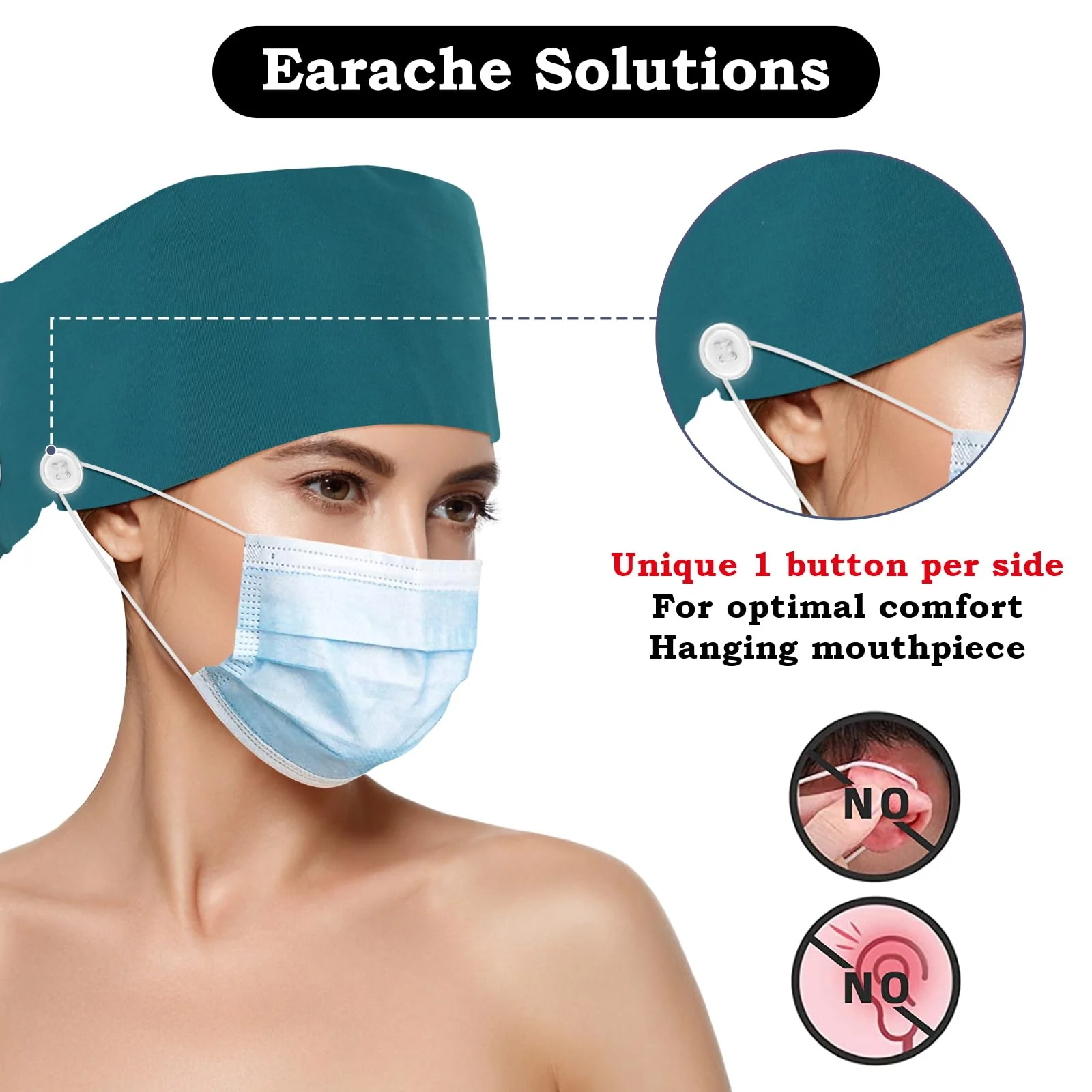 Surgical Cap Fabric Green Cotton Scrub Hat Surgical Hat Nurse Hat Surgical Caps Adjustable Work Hat with Button Sweatband Ponytail Pocket Hat Lace-up Hat for Women - Image 4