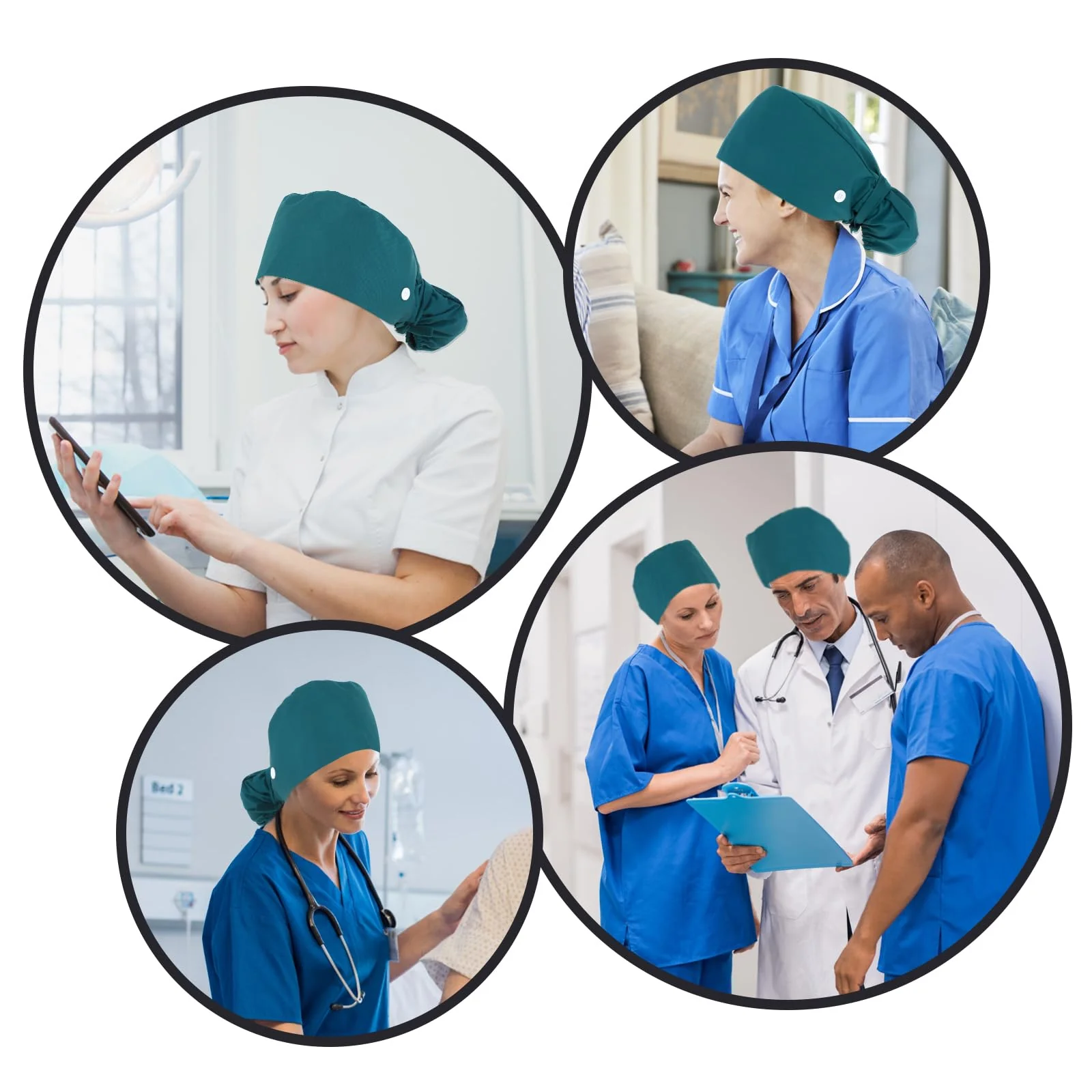 Surgical Cap Fabric Green Cotton Scrub Hat Surgical Hat Nurse Hat Surgical Caps Adjustable Work Hat with Button Sweatband Ponytail Pocket Hat Lace-up Hat for Women - Image 6