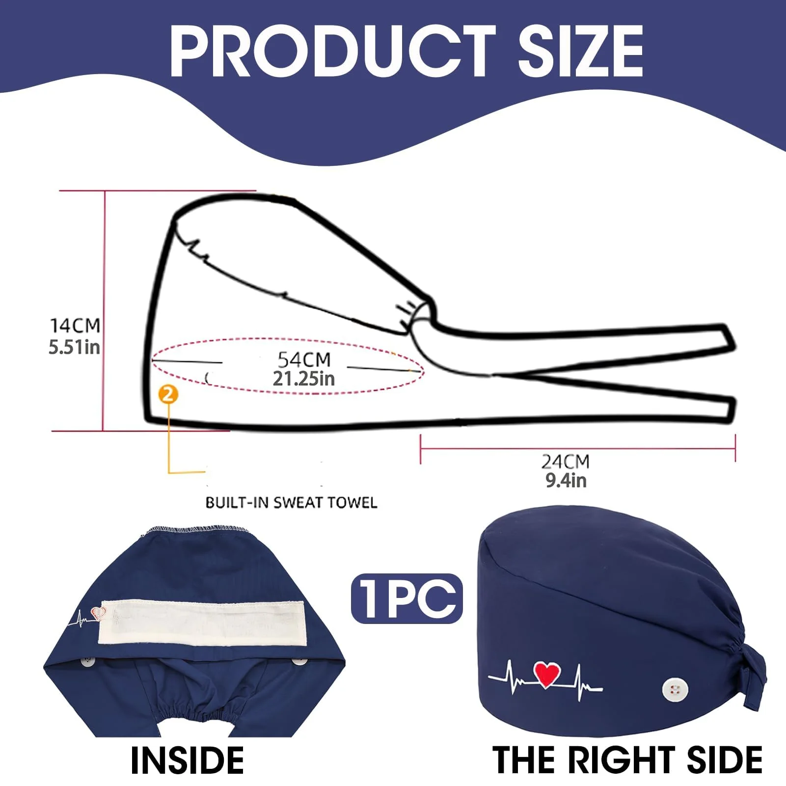 Surgical Cap, Fabric Surgical Caps, Fabric Nurse Accessories for Doctors, Surgical Caps, Women, Doctor's Headwear, Comfortable and Stylish Cover for Medical Procedures, Dark Blue with navy 1 - Image 2