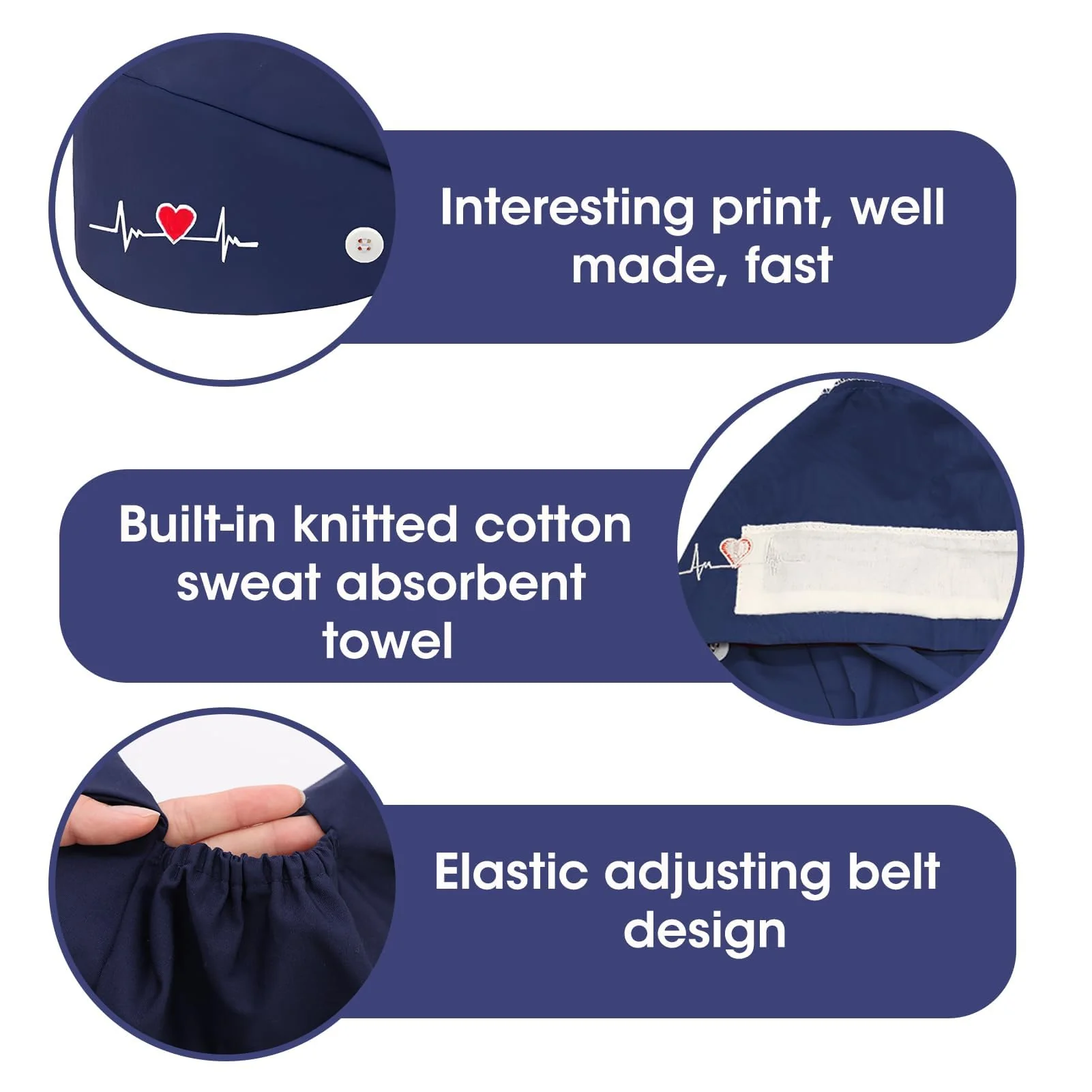 Surgical Cap, Fabric Surgical Caps, Fabric Nurse Accessories for Doctors, Surgical Caps, Women, Doctor's Headwear, Comfortable and Stylish Cover for Medical Procedures, Dark Blue with navy 1 - Image 3