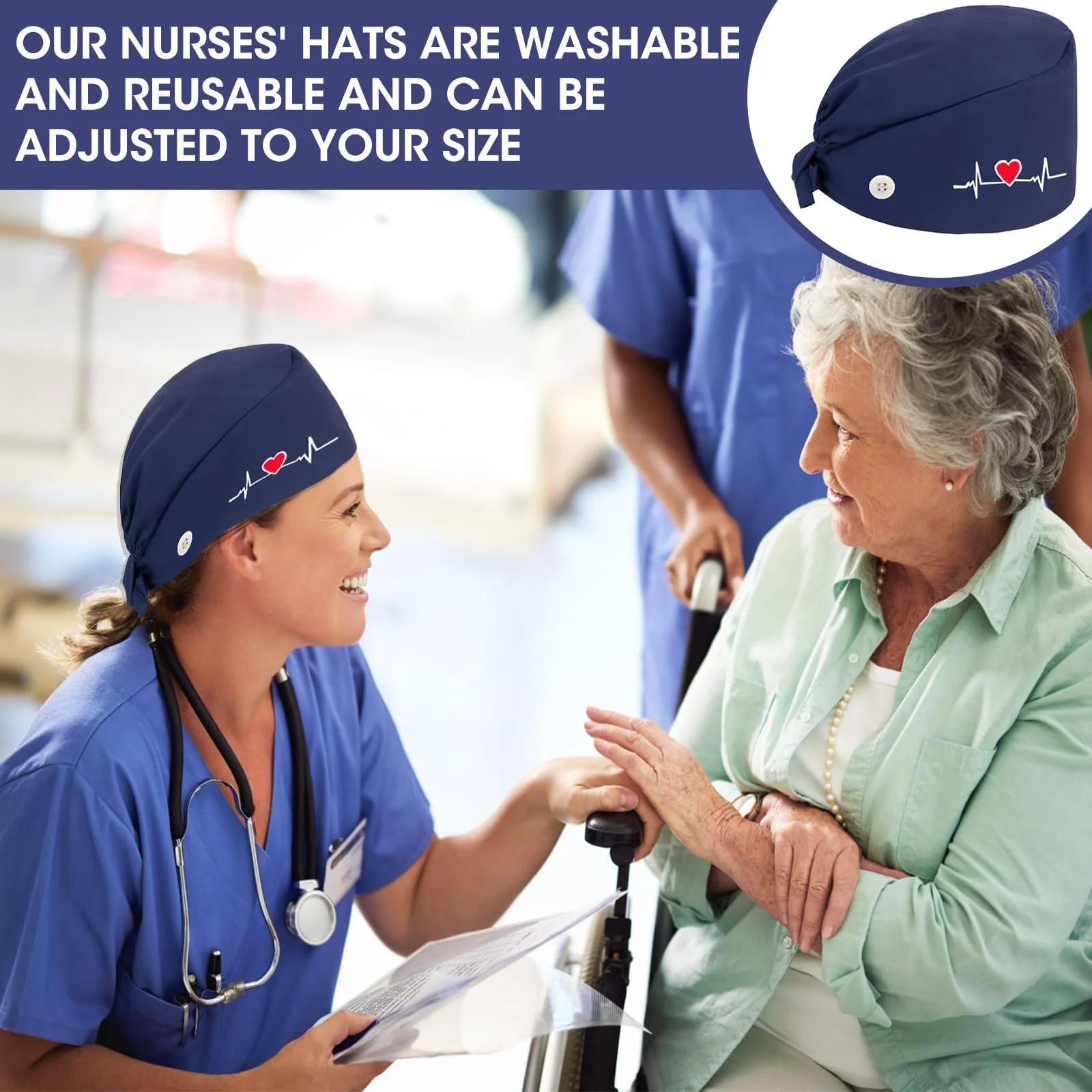 Surgical Cap, Fabric Surgical Caps, Fabric Nurse Accessories for Doctors, Surgical Caps, Women, Doctor's Headwear, Comfortable and Stylish Cover for Medical Procedures, Dark Blue with navy 1 - Image 5