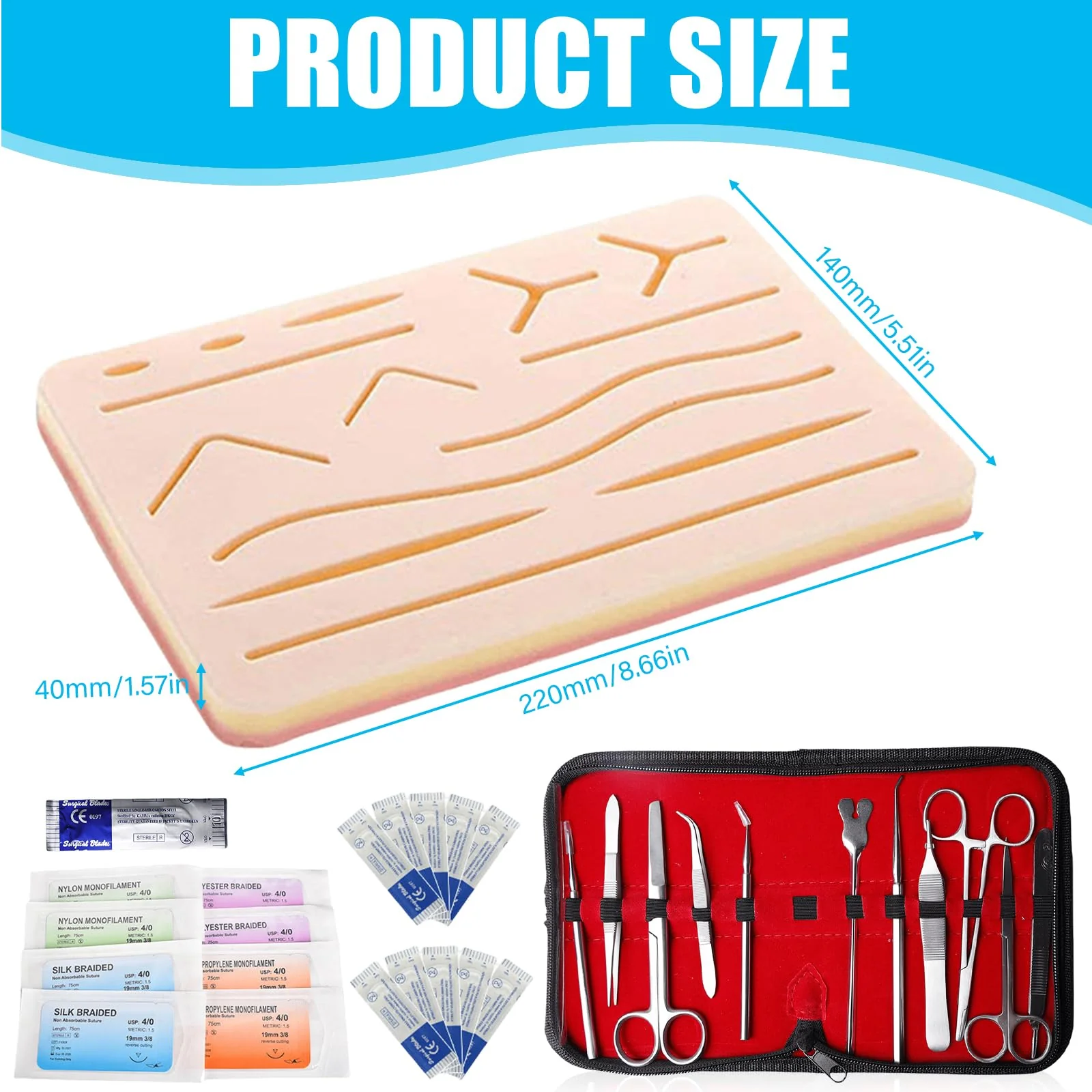 Surgical Suture Set, Suture Training Set, Wound Seam Exercise Set, Silicone Sewing Cushion with Tool Set, Suture Training, Suture Pad, Suture Practice Kit, Silicone Suture Simulator, Ideal Gift for - Image 2
