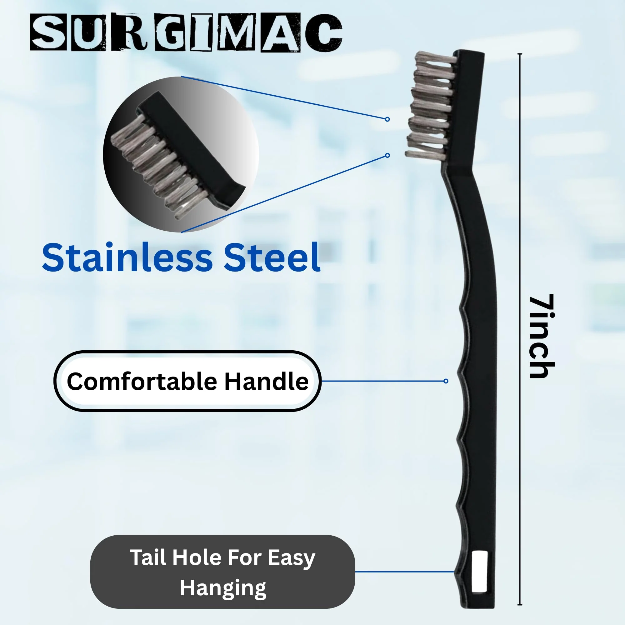 SurgiMac Instrument Cleaning Brush with Stainless Steel Bristles, Reusable Multi-Purpose Cleaning Tool for Tough Surfaces & Small Parts, 3-Pack - Image 2
