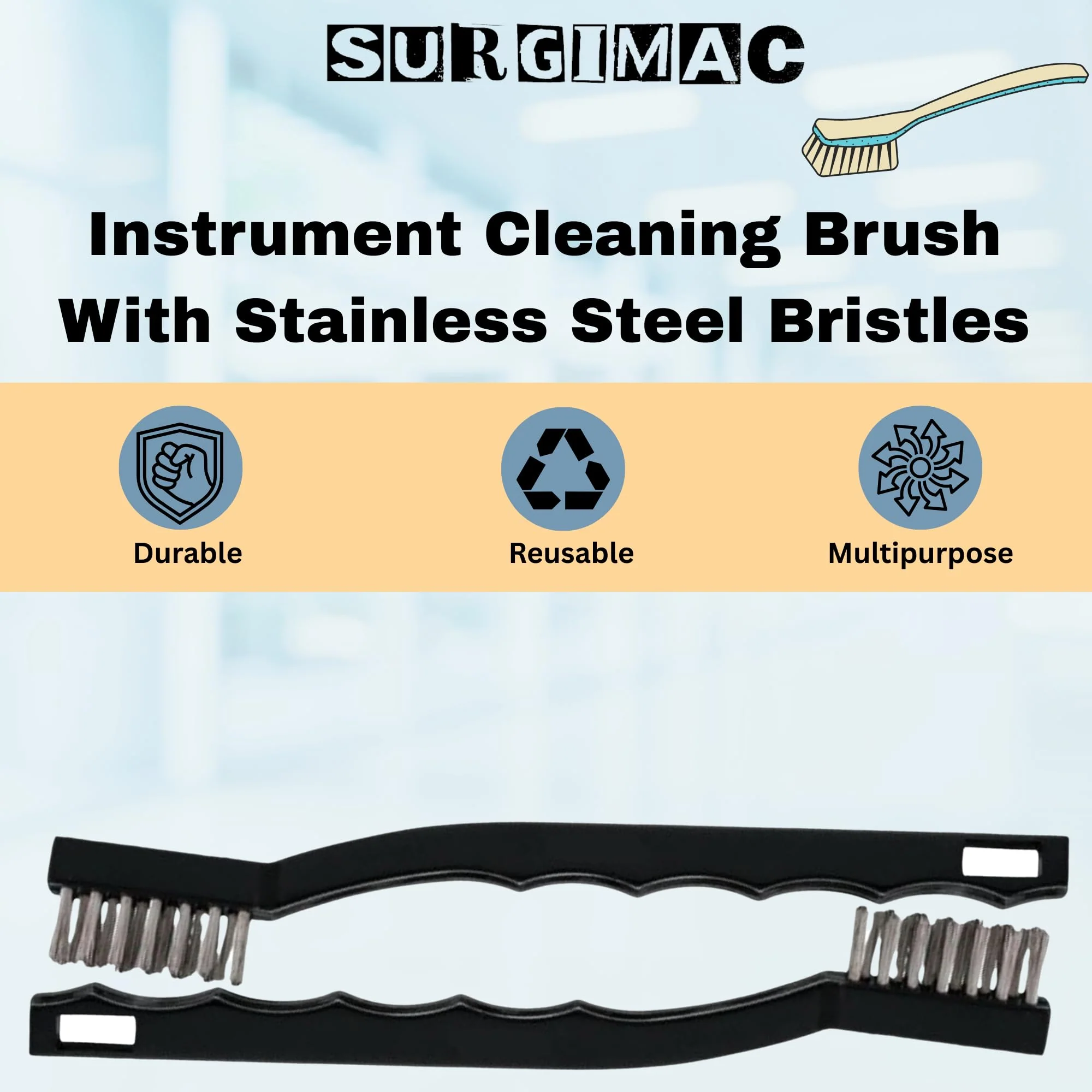 SurgiMac Instrument Cleaning Brush with Stainless Steel Bristles, Reusable Multi-Purpose Cleaning Tool for Tough Surfaces & Small Parts, 3-Pack - Image 4