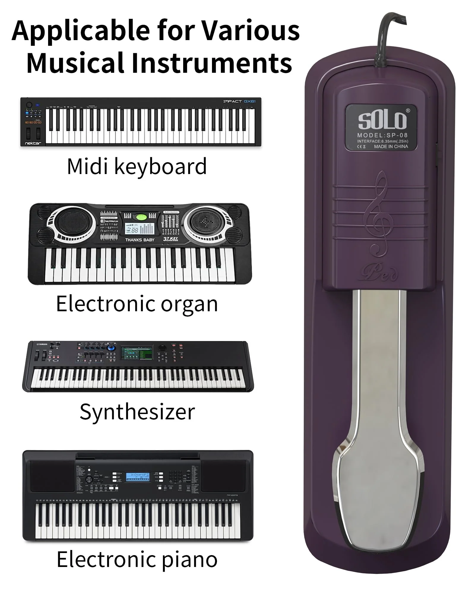Sustain pedal for keyboard Piano Pedal Matte Purple - Image 4