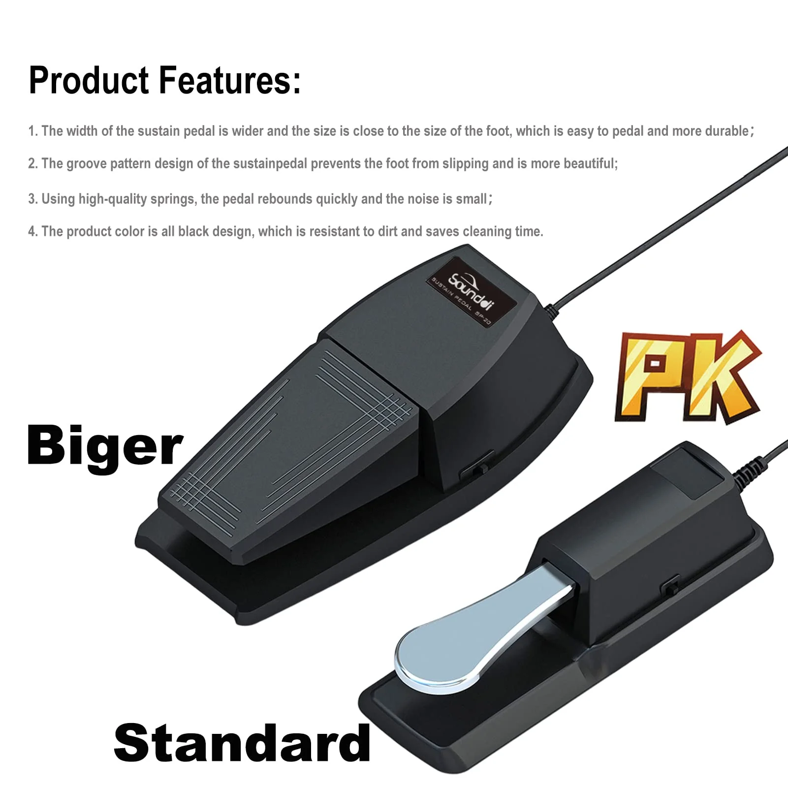Sustain Pedal，Keyboard Piano Pedal with Polarity Switch for Electronic Keyboards，Digital Pianos， MIDI Keyboards and More - Image 5