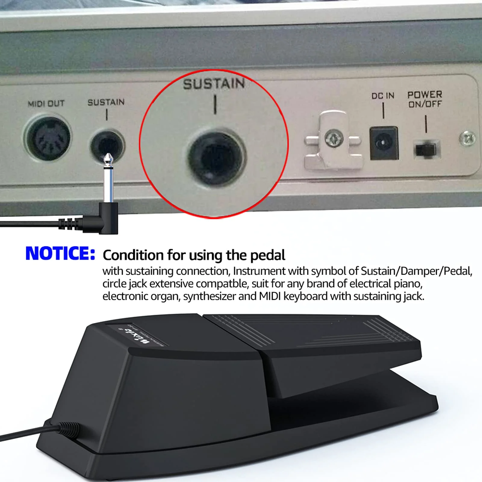 Sustain Pedal，Keyboard Piano Pedal with Polarity Switch for Electronic Keyboards，Digital Pianos， MIDI Keyboards and More - Image 9