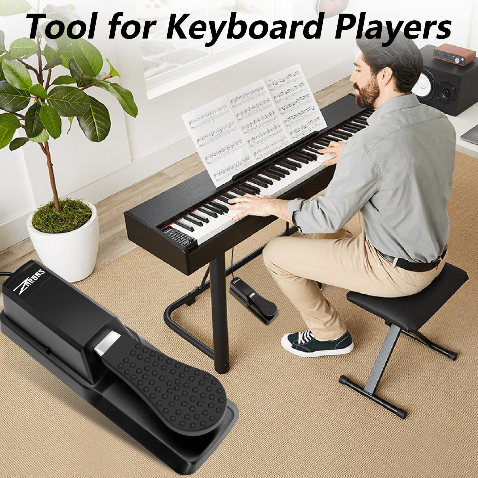 Sustain Pedal Universal for Keyboard, Piano Pedal with Polarity Switch for Digital Piano - Image 2