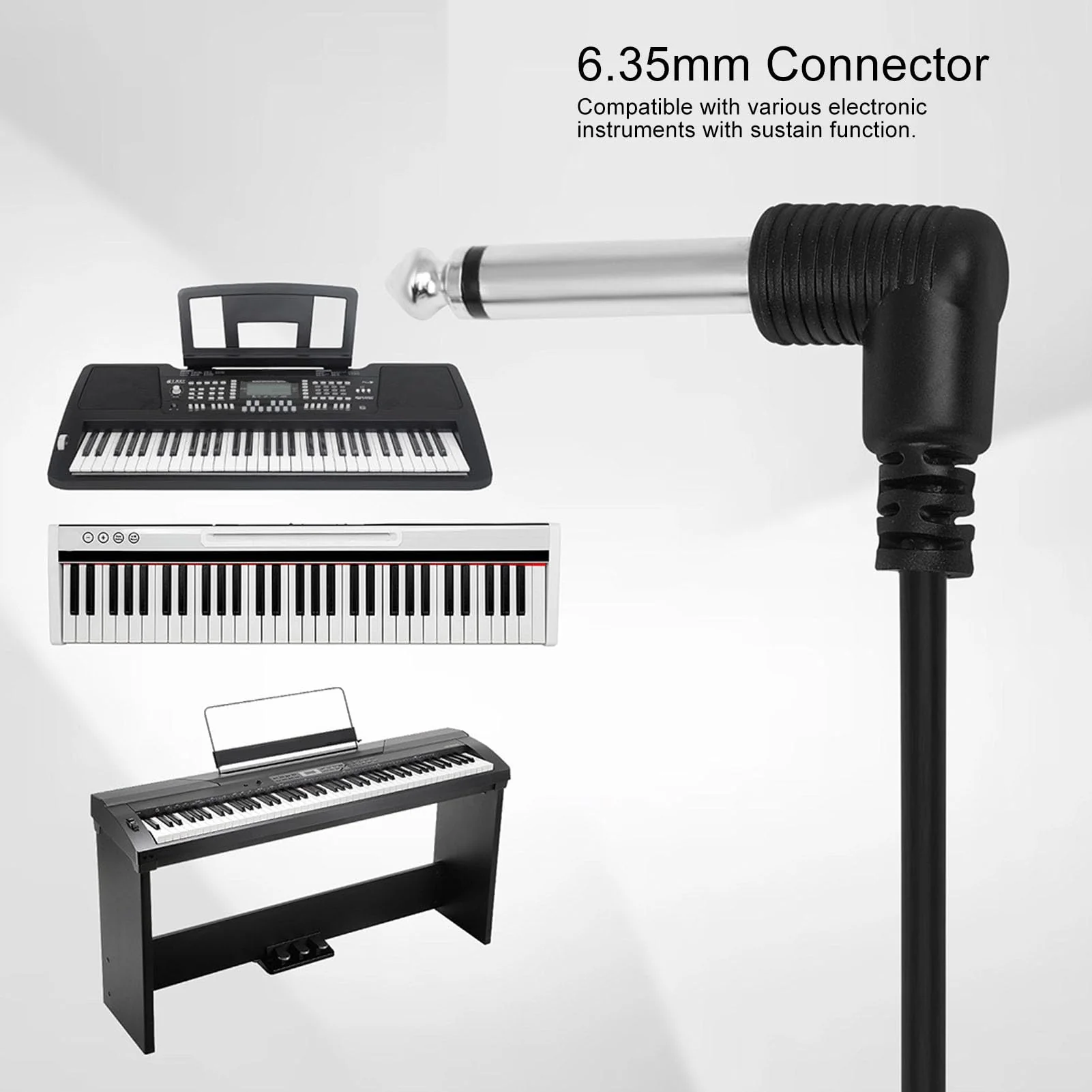 Sustain Pedal, Universal Keyboard Sustain Pedal with 1/4in (6.35mm) Input Plug & Anti Slip Rubber Bottom, Piano Foot Pedal for Digital Piano, Electronic Keyboard, MIDI White - Image 2