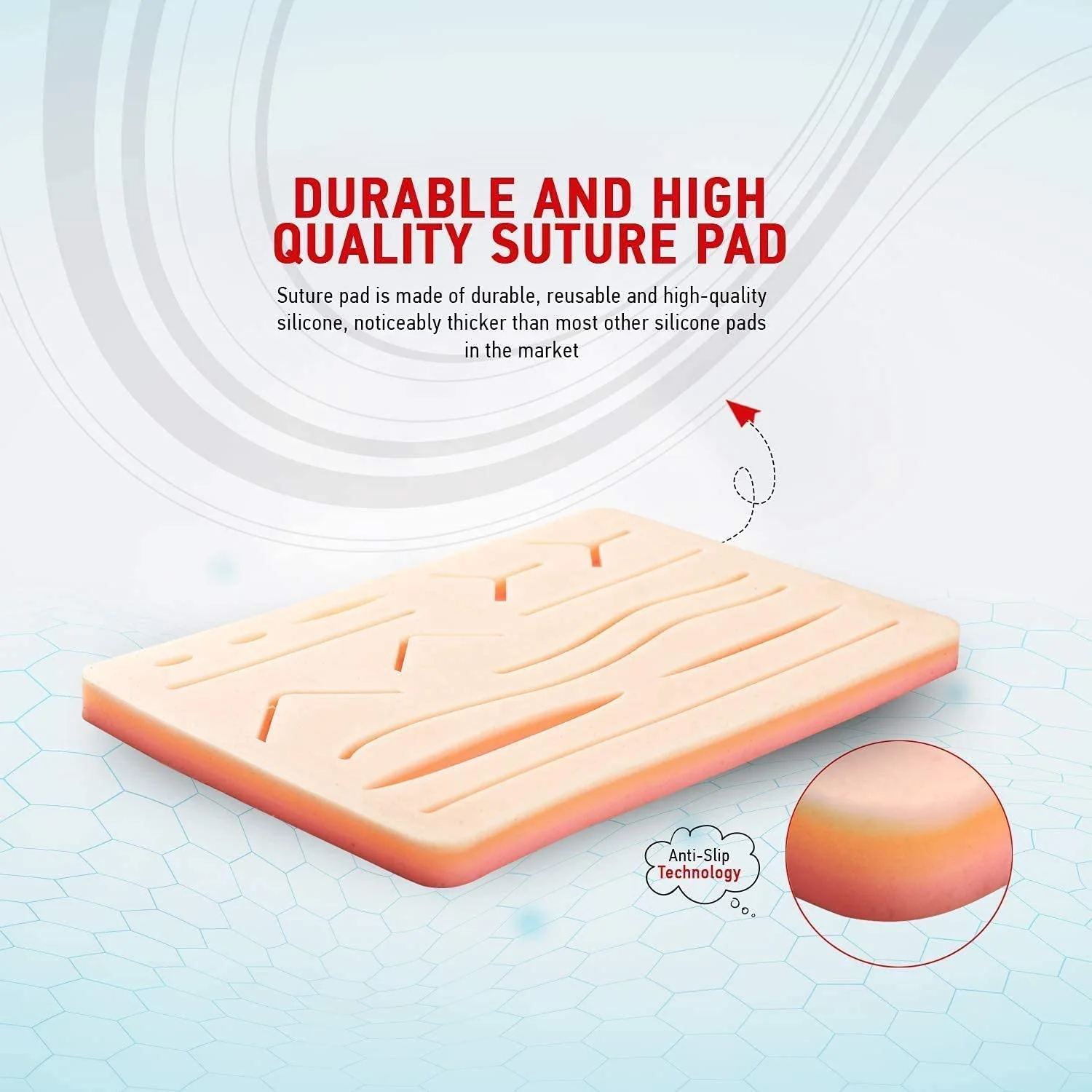 Suture Practice Pad 3 Layer 14 Wound 5x7" with Silicon Thread Durable Silicon Skin Suture Pad to be Used by Students for Training and Practice of Medical | Veterinarian Students and Nurses Pad + Thread - Image 3