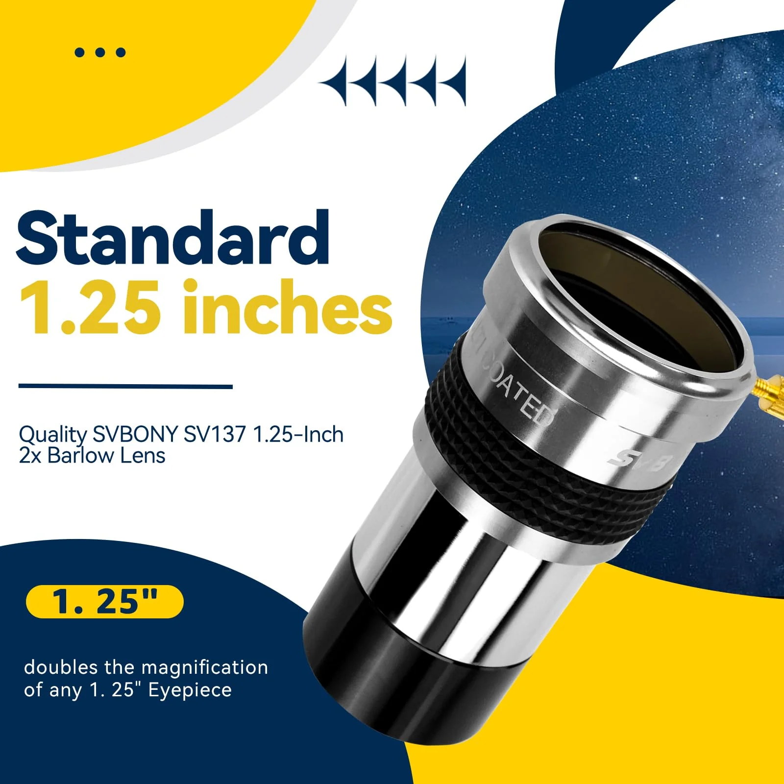 SVBONY SV137 Barlow Lens 1.25 Inch 2X Barlow Lens Metal Body Fully Multi Coated Telescope Accessory for Standard Telescope Eyepiece Astronomy - Image 2