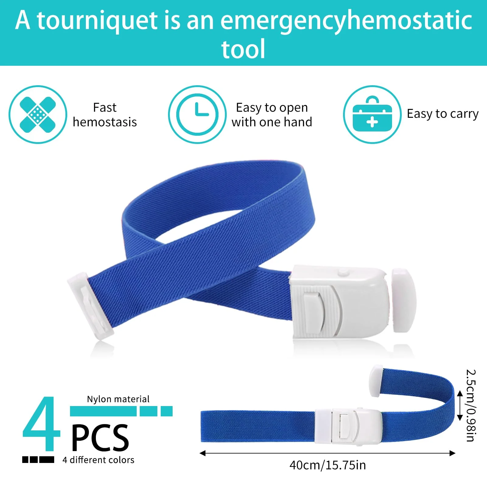 svpfuo Pack of 4 Storage Tubes, Tourniquet, Vein Congestion, Suitable for Outdoor Emergency Nursing, Pulse Pressure Band, First Aid Compression Band for Home, Adopting ABS, Nylon, Spandex Made of - Image 2