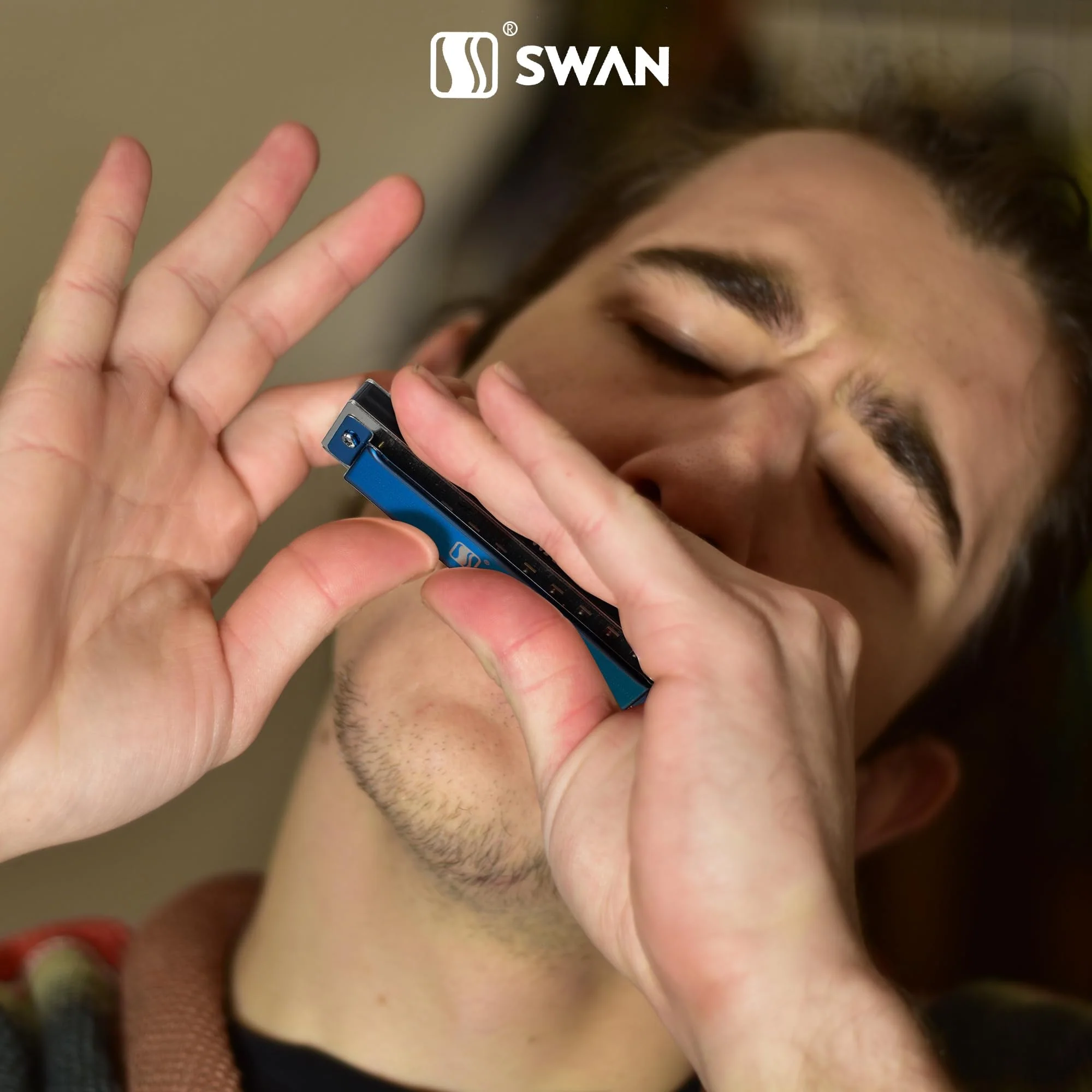 SWAN Blues Harmonica C Key for Kids Adults, 10 Hole Diatonic Harmonica Key of C Brass Reed Blues Harp for Beginners Students, Metal Mouth Organ in Stainless Steel C Major, Black Swan Ocean Blue 10-hole blues (Black Swan Series) C key Blue - Image 7