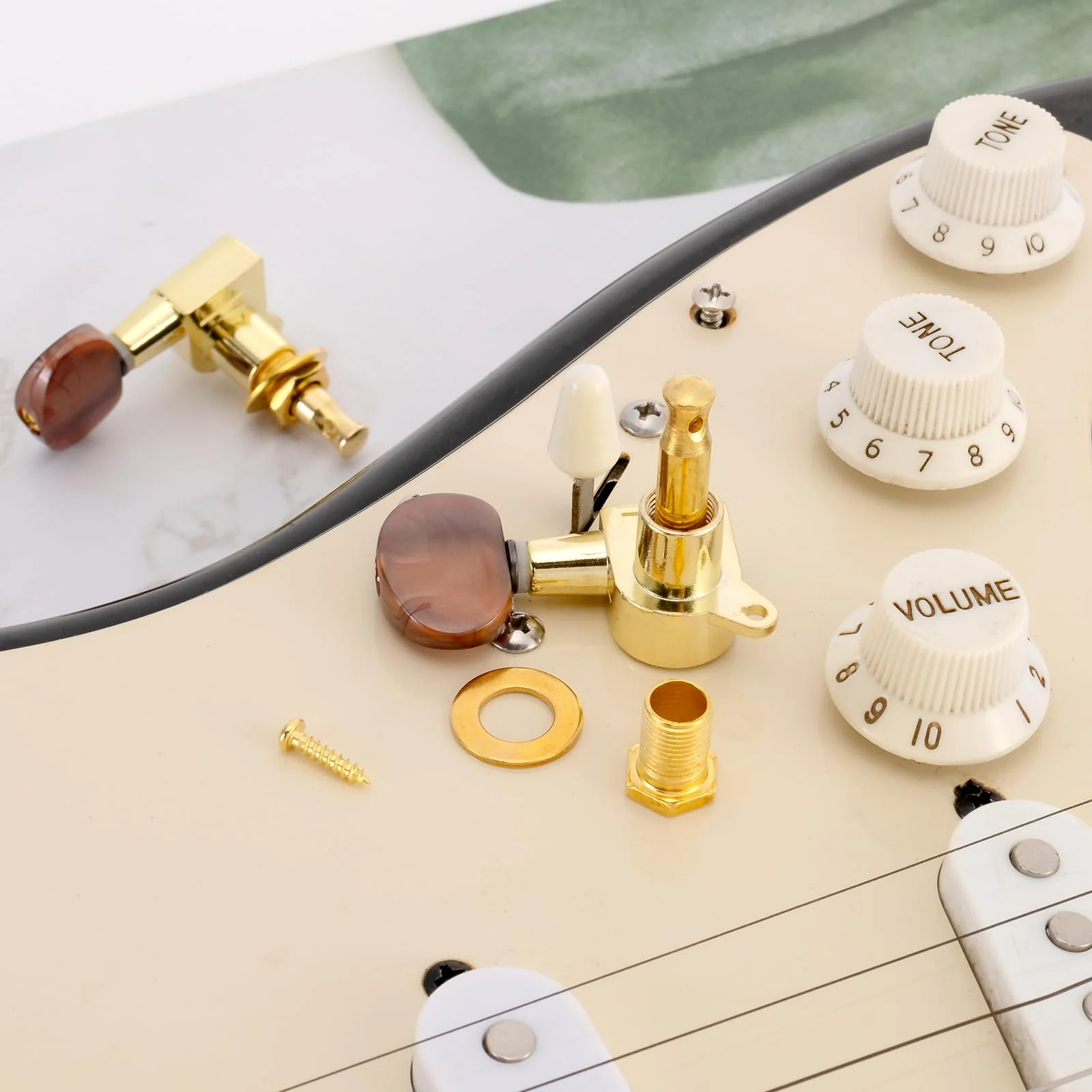 Swhmc 3R 3L Semi-Closed Golden Guitar String Tuners Tuning Keys Pegs Machine Heads Knobs Locking Tuners for Acoustic, Electric Guitar Gold - Image 4