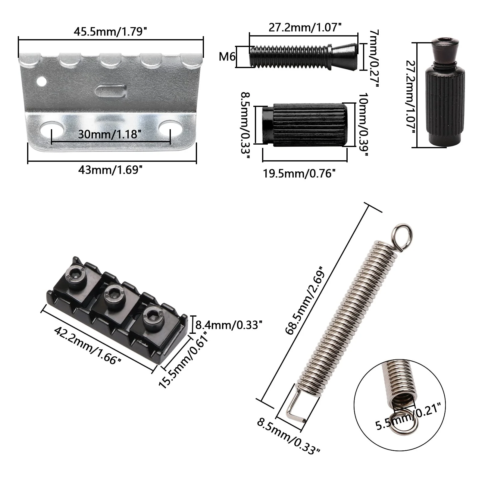 Swhmc Bridge Locking Nut 6 Strings Electric Guitar Tremolo Bridge Parts Set for Floyd Rose Type, Black - Image 2