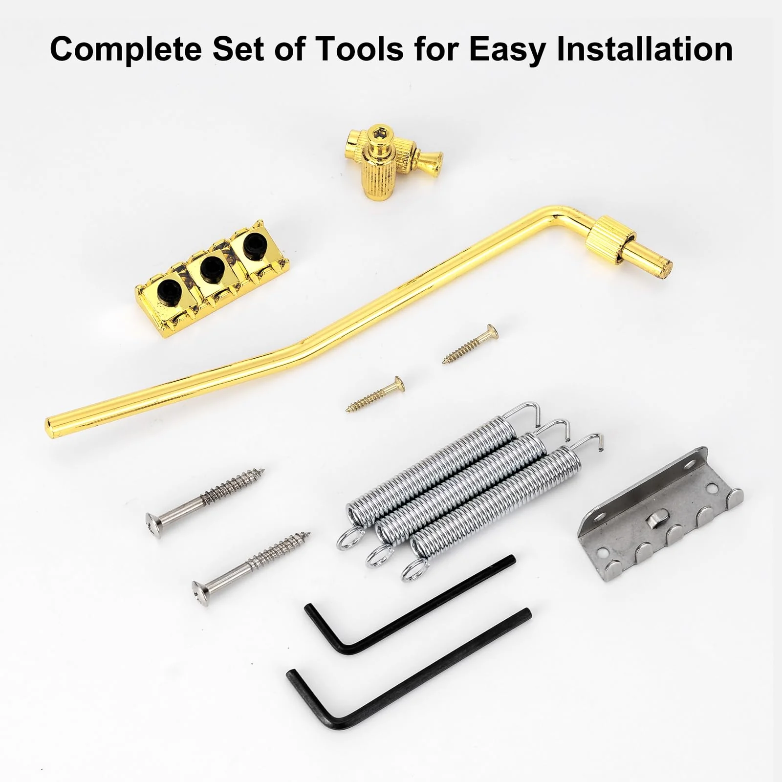 Swhmc Floyd Rose Type Locking Tremolo Bridge, Gold 2-Point Electric Guitar Bridge & Parts Set w/Bar for Strat, Replacement Guitar Hardware - Image 3