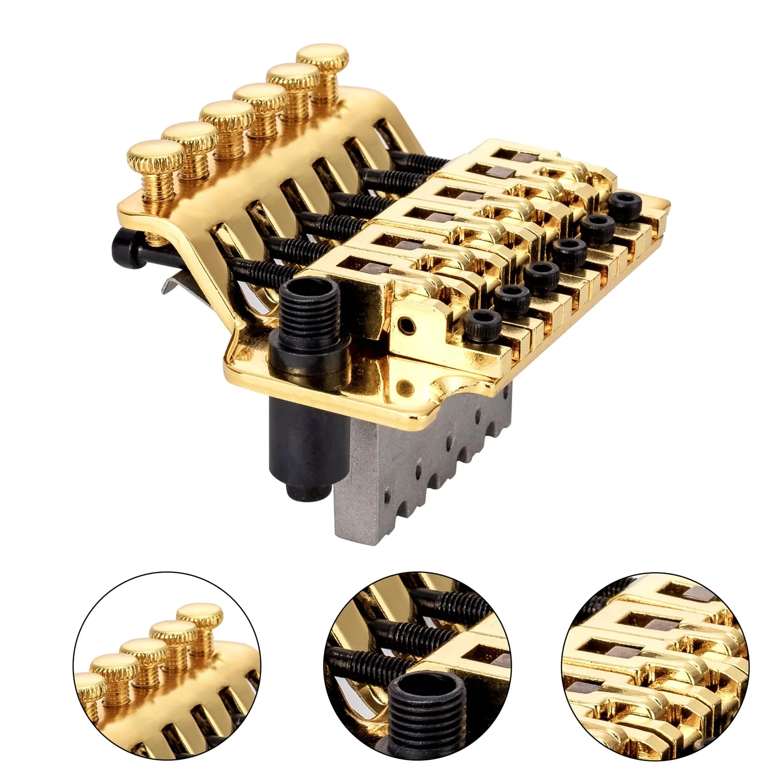 Swhmc Floyd Rose Type Locking Tremolo Bridge, Gold 2-Point Electric Guitar Bridge & Parts Set w/Bar for Strat, Replacement Guitar Hardware - Image 5