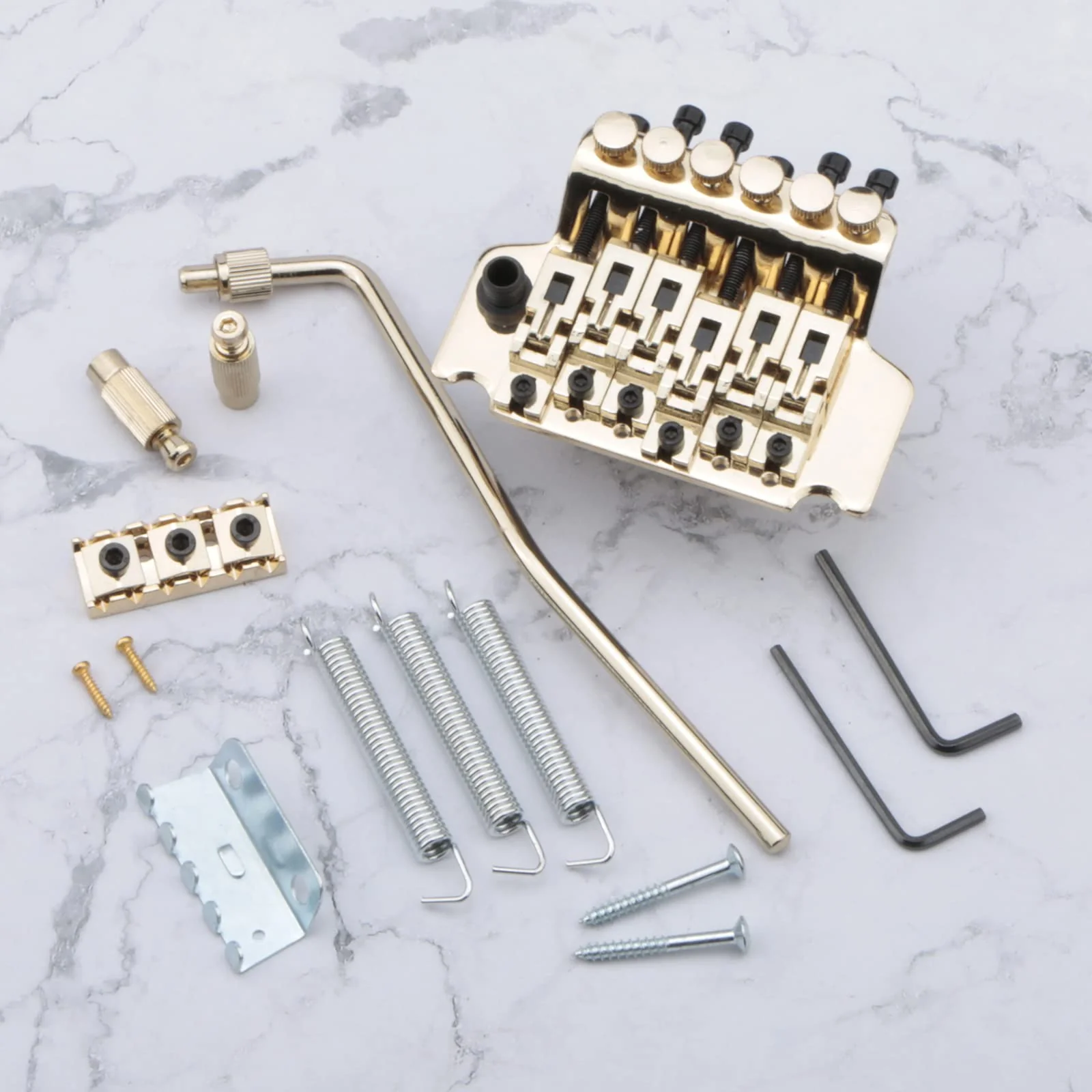 Swhmc Floyd Rose Type Locking Tremolo Bridge, Gold 2-Point Electric Guitar Bridge & Parts Set w/Bar for Strat, Replacement Guitar Hardware - Image 7