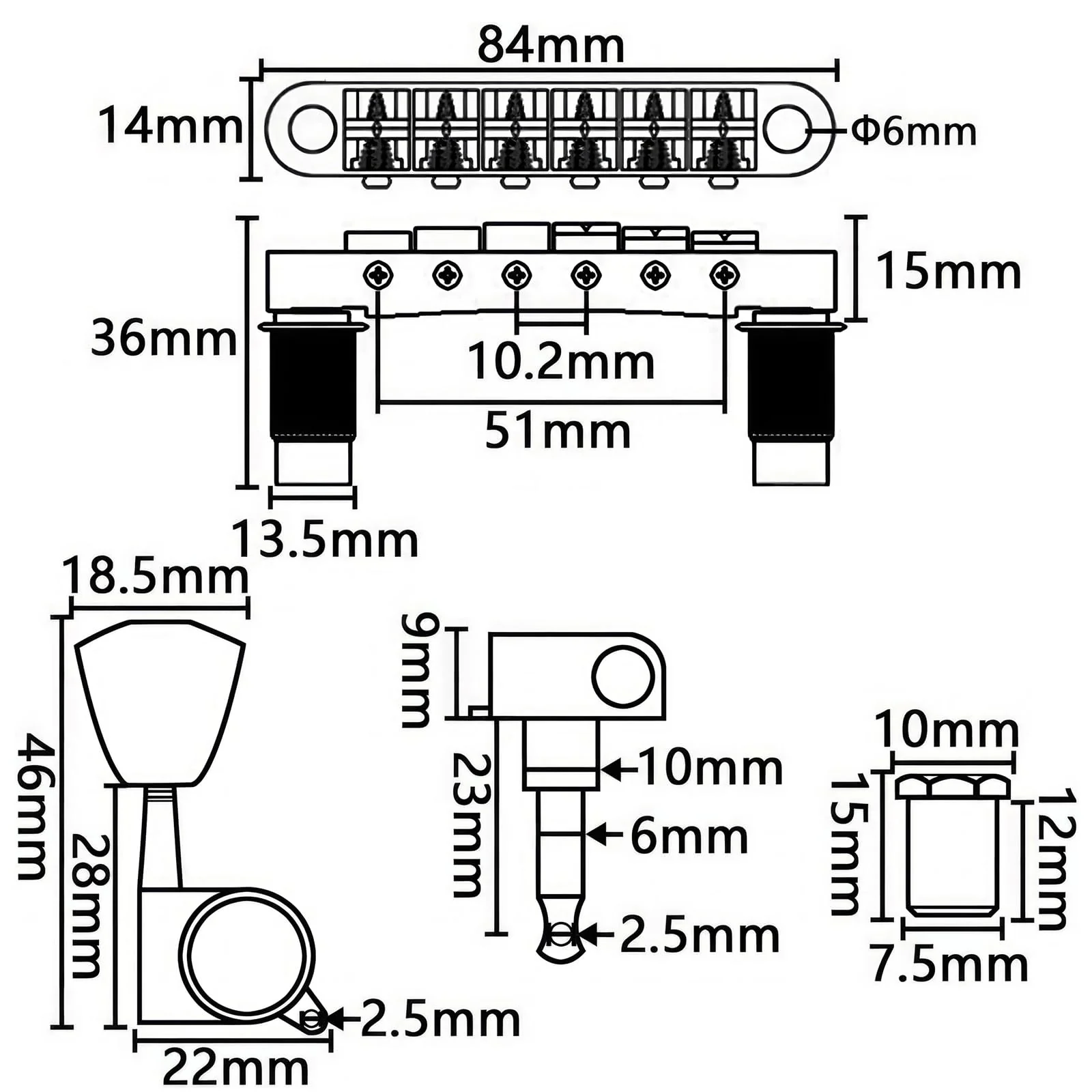 Swhmc Gold Guitar Parts Set Saddle Bridge Tune-O-Matic Tailpiece and 3L3R Sealed Gear Tuning Pegs Keys Machine Head for Les Paul Electric Guitar - Image 3