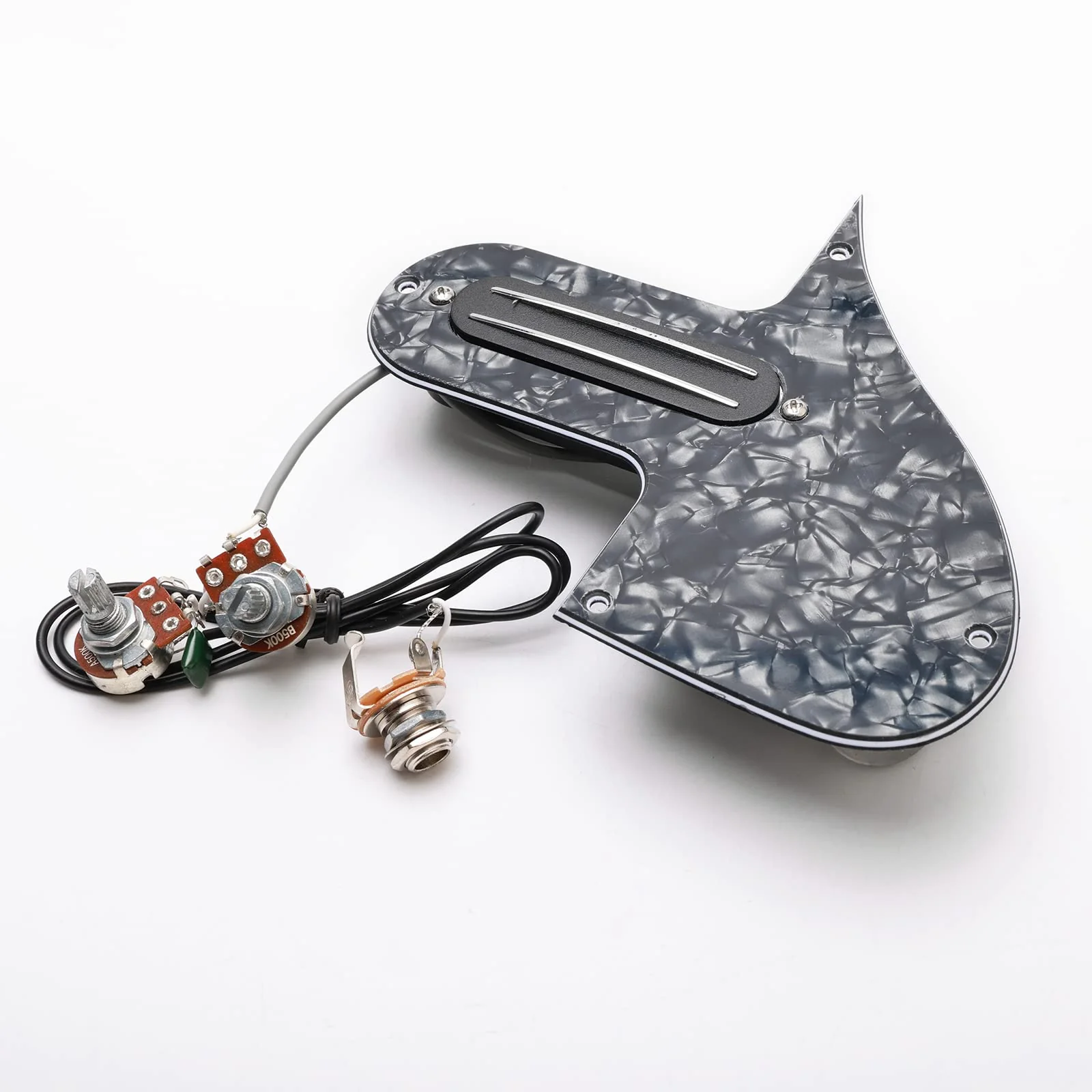 Swhmc Mandolin Pickguard Plate with Single Coil Pickups 3 Ply Guitar Pickguard A500k B500k Pot(Black Pearl) - Image 2
