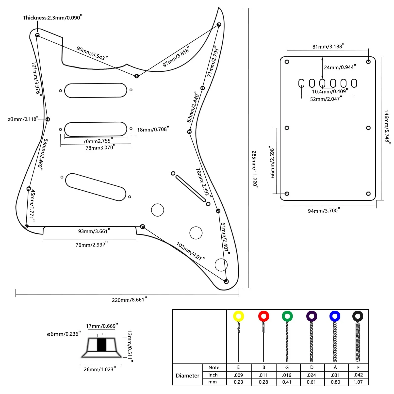 Swhmc SSS 11 Hole Electric Guitar Pickguard ST Backplate Set with Control Knobs, Toggle Switch, Guitar Strings for Fender Stratocaster Strat, Black Pearl Black - Image 2