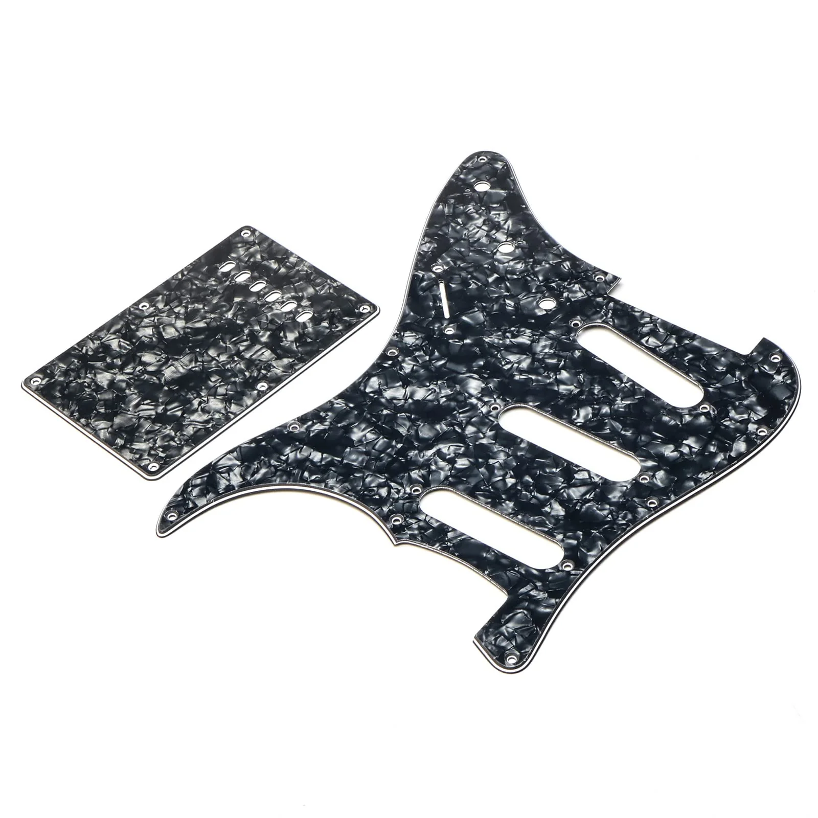 Swhmc SSS 11 Hole Electric Guitar Pickguard ST Backplate Set with Control Knobs, Toggle Switch, Guitar Strings for Fender Stratocaster Strat, Black Pearl Black - Image 3