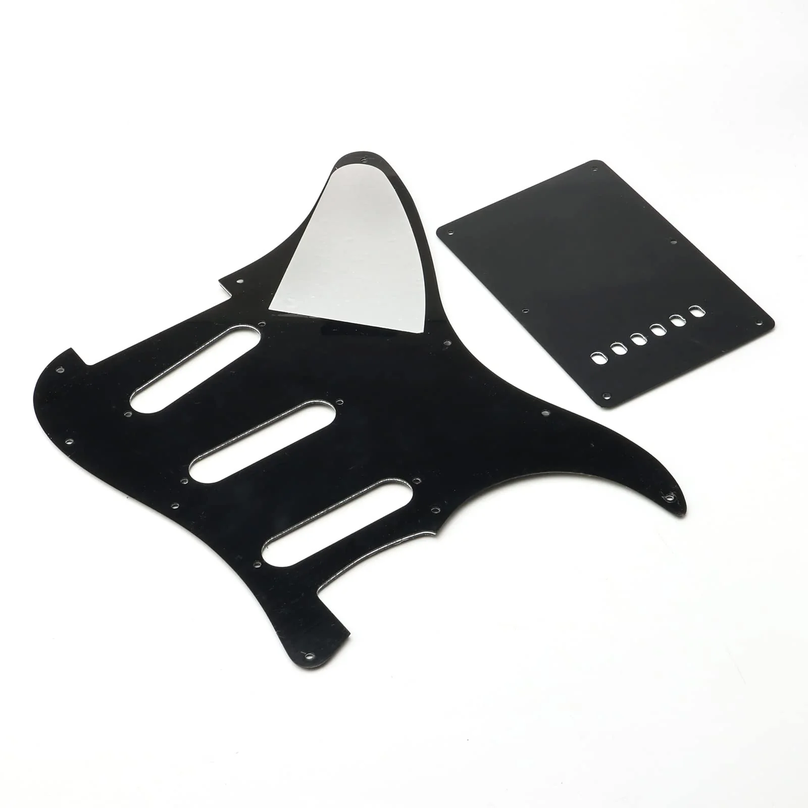 Swhmc SSS 11 Hole Electric Guitar Pickguard ST Backplate Set with Control Knobs, Toggle Switch, Guitar Strings for Fender Stratocaster Strat, Black Pearl Black - Image 4