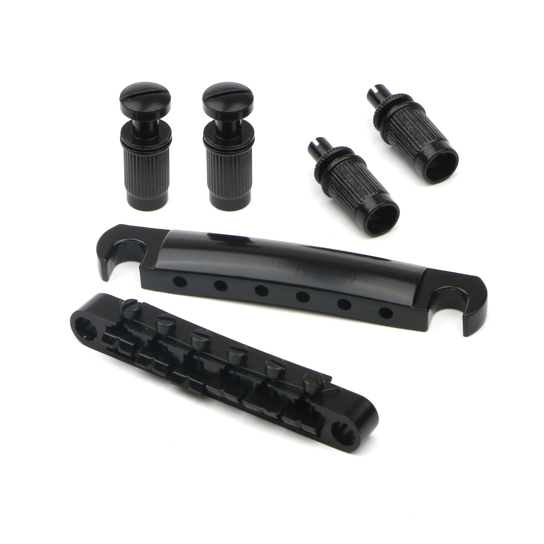 Swhmc Tune-O-Matic Bridge Studs & Tailpiece Set for Gibson/Epiphone Les Paul, Black Alloy Electric Guitar Bridge Parts with Studs, Fully Adjustable Saddles - Image 2
