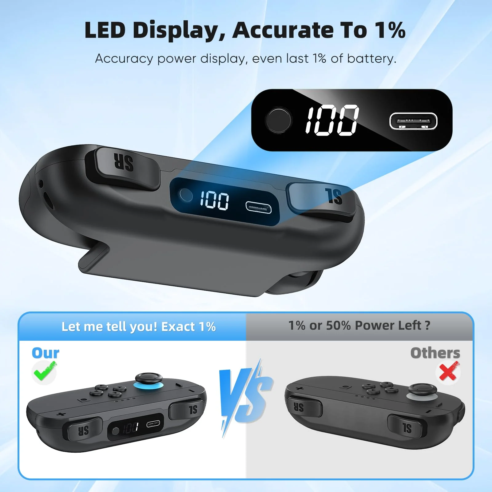 Switch 2 Joypad Charging Grip with Built-in 3700 mWH Battery - 3.5H Fast Charging with LED Display, Enlarged SR/SL Buttons, Charging While Playing (Black & Black) Black & Black - Image 6