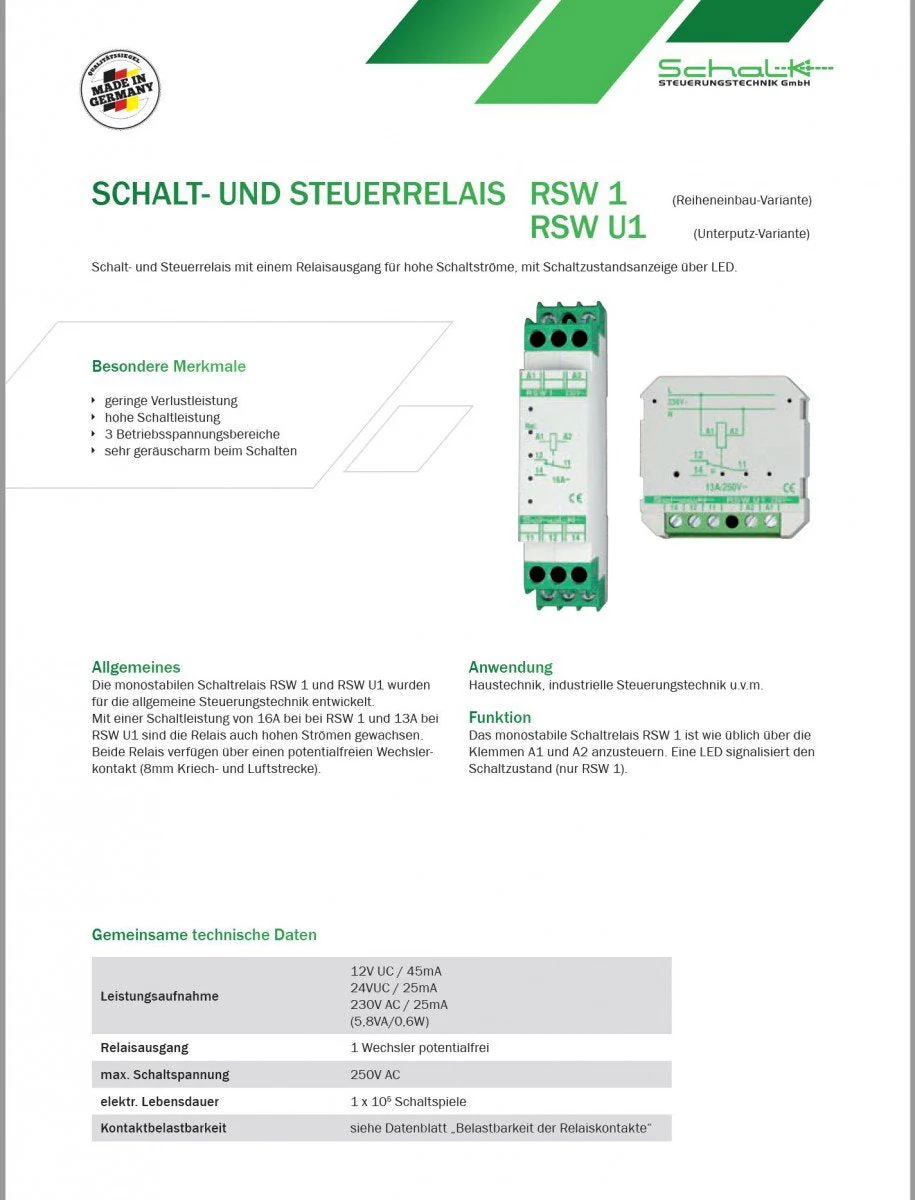 Switch Relay 230 V AC, 1 Changer (UP) SCHALK RSW U1 (230 V AC) - Image 2