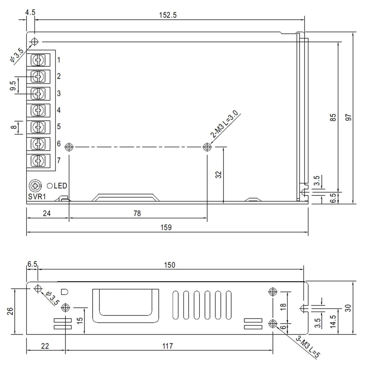 Switching Power Supply 156W 24V 6,5A ; MeanWell LRS-150-24 ; Transformer Driver - Image 2