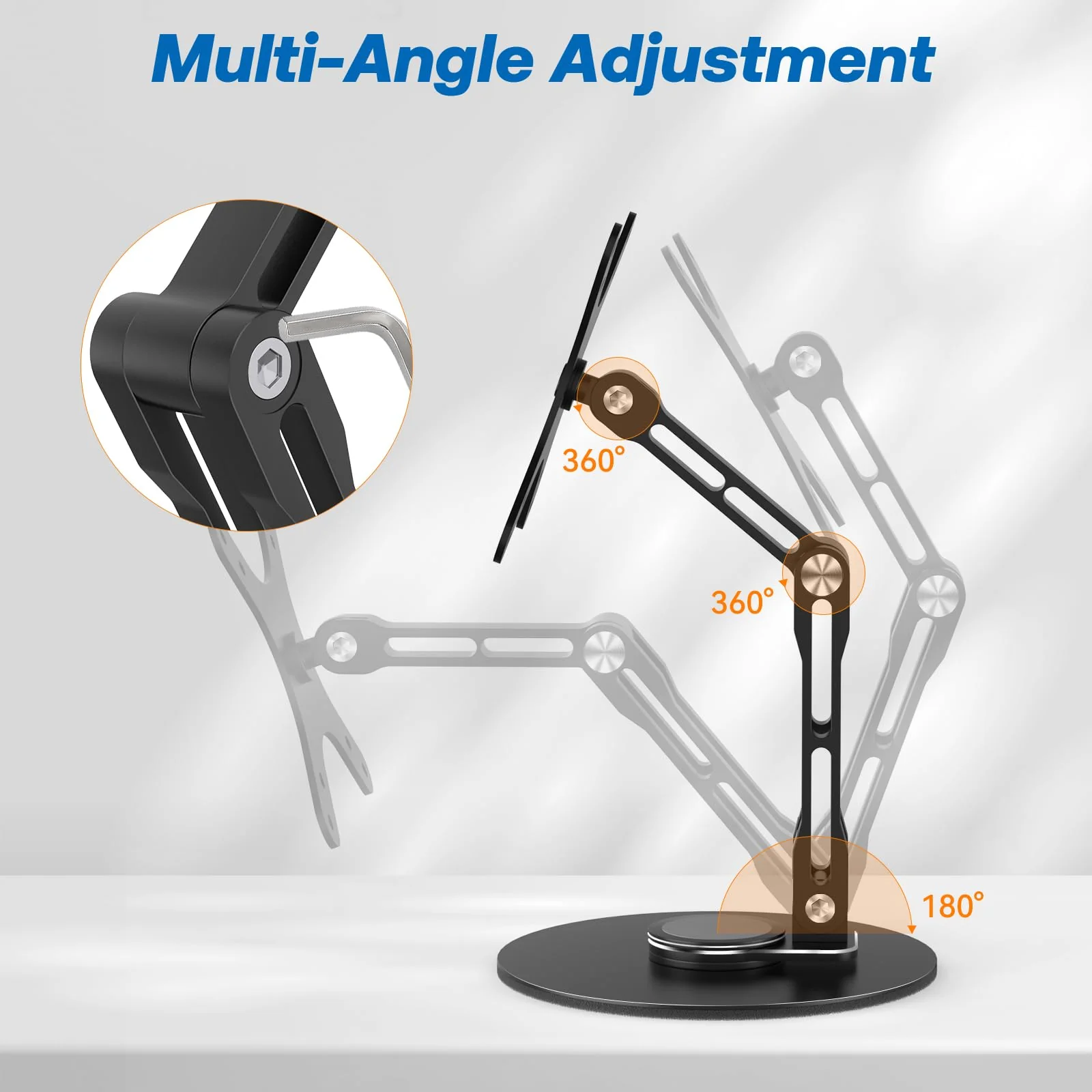 Swivel and Tilt Stand for Echo Show 15, Vesa Monitor Stand, Three-Hinge Adjustable Angle and Height with 360° Rotation Base, Supports Switching Between Landscape and Portrait Screens(Black) - Image 5