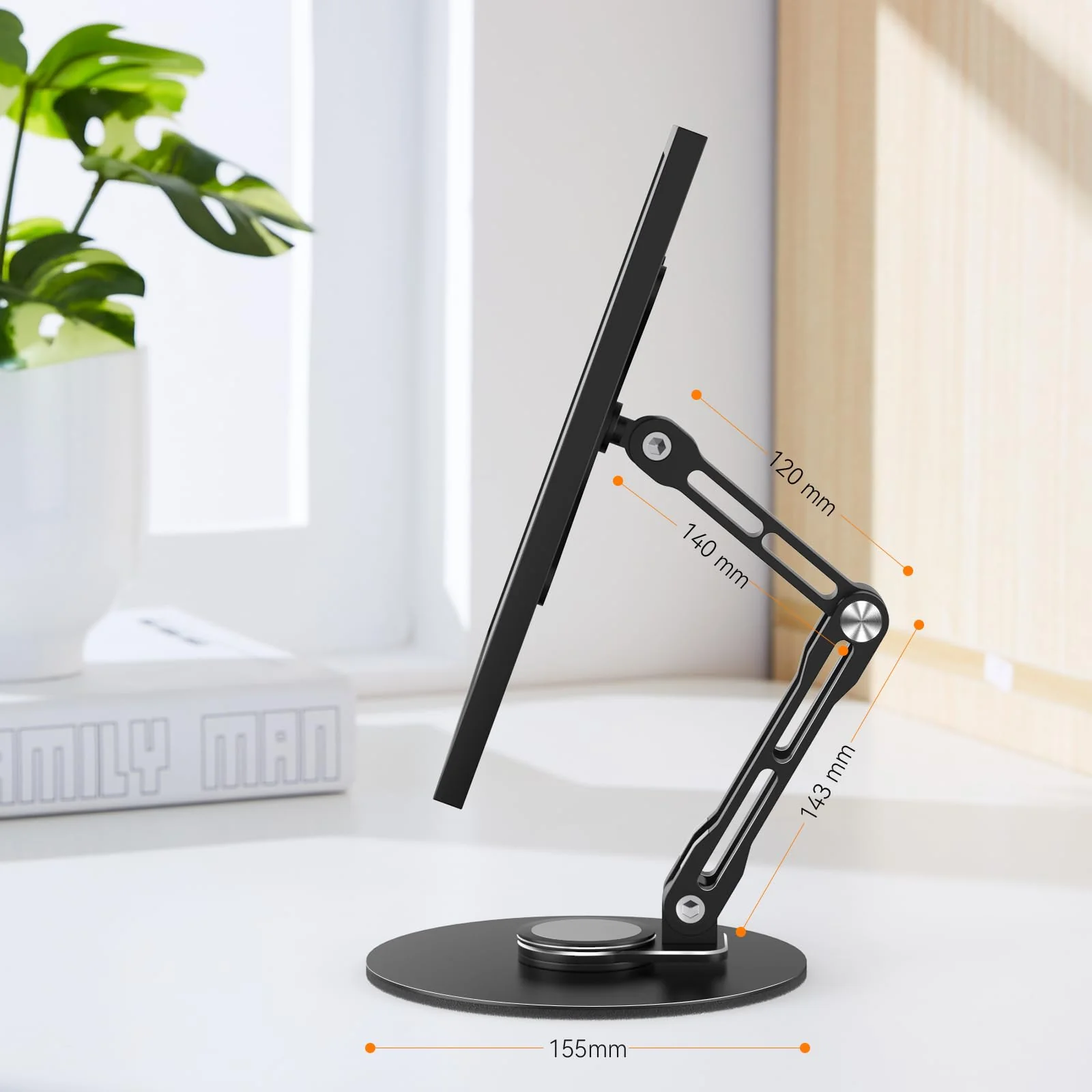 Swivel and Tilt Stand for Echo Show 15, Vesa Monitor Stand, Three-Hinge Adjustable Angle and Height with 360° Rotation Base, Supports Switching Between Landscape and Portrait Screens(Black) - Image 7