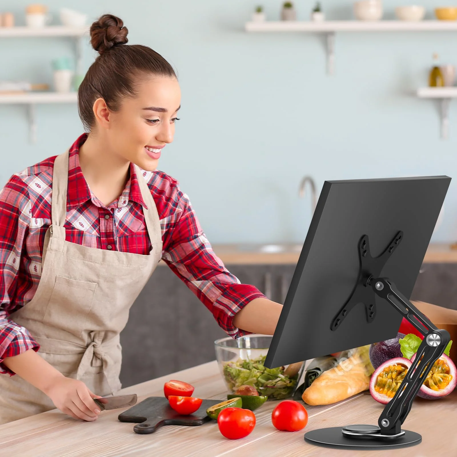 Swivel and Tilt Stand for Echo Show 15, Vesa Monitor Stand, Three-Hinge Adjustable Angle and Height with 360° Rotation Base, Supports Switching Between Landscape and Portrait Screens(Black) - Image 8