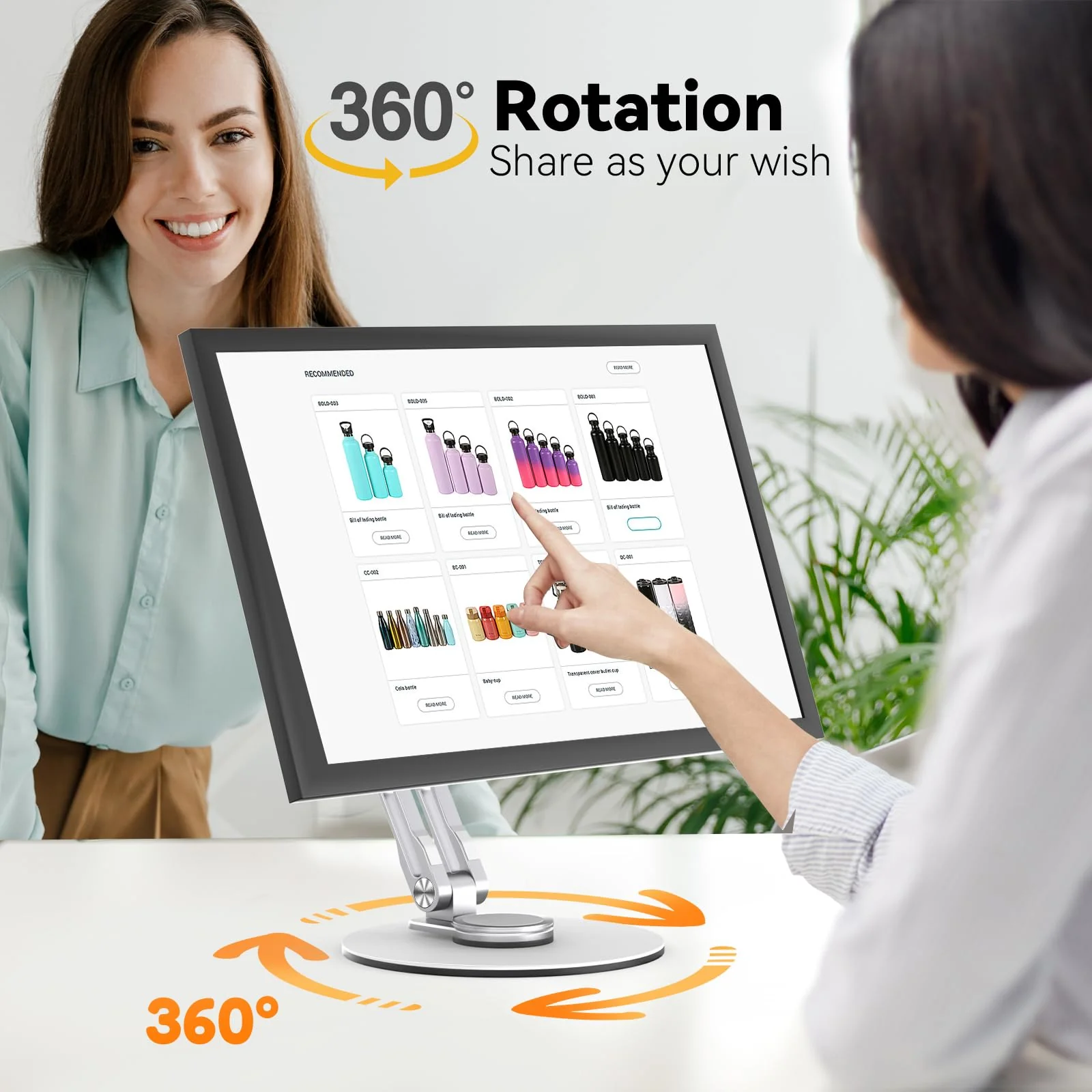 Swivel and Tilt Stand for Echo Show 15, Vesa Monitor Stand, Three-Hinge Adjustable Angle and Height with 360° Rotation Base, Supports Switching Between Landscape and Portrait Screens(White) White - Image 3