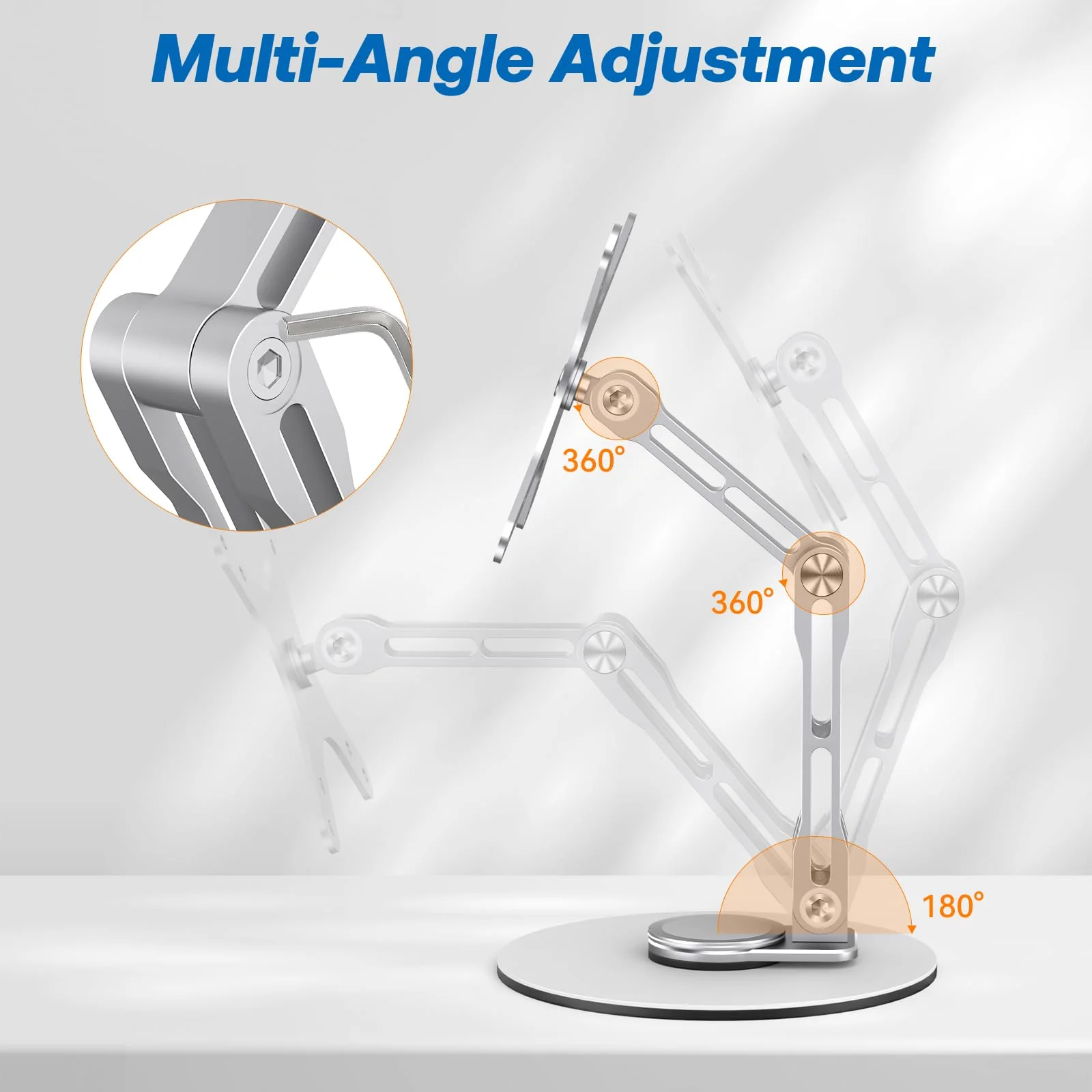 Swivel and Tilt Stand for Echo Show 15, Vesa Monitor Stand, Three-Hinge Adjustable Angle and Height with 360° Rotation Base, Supports Switching Between Landscape and Portrait Screens(White) White - Image 5