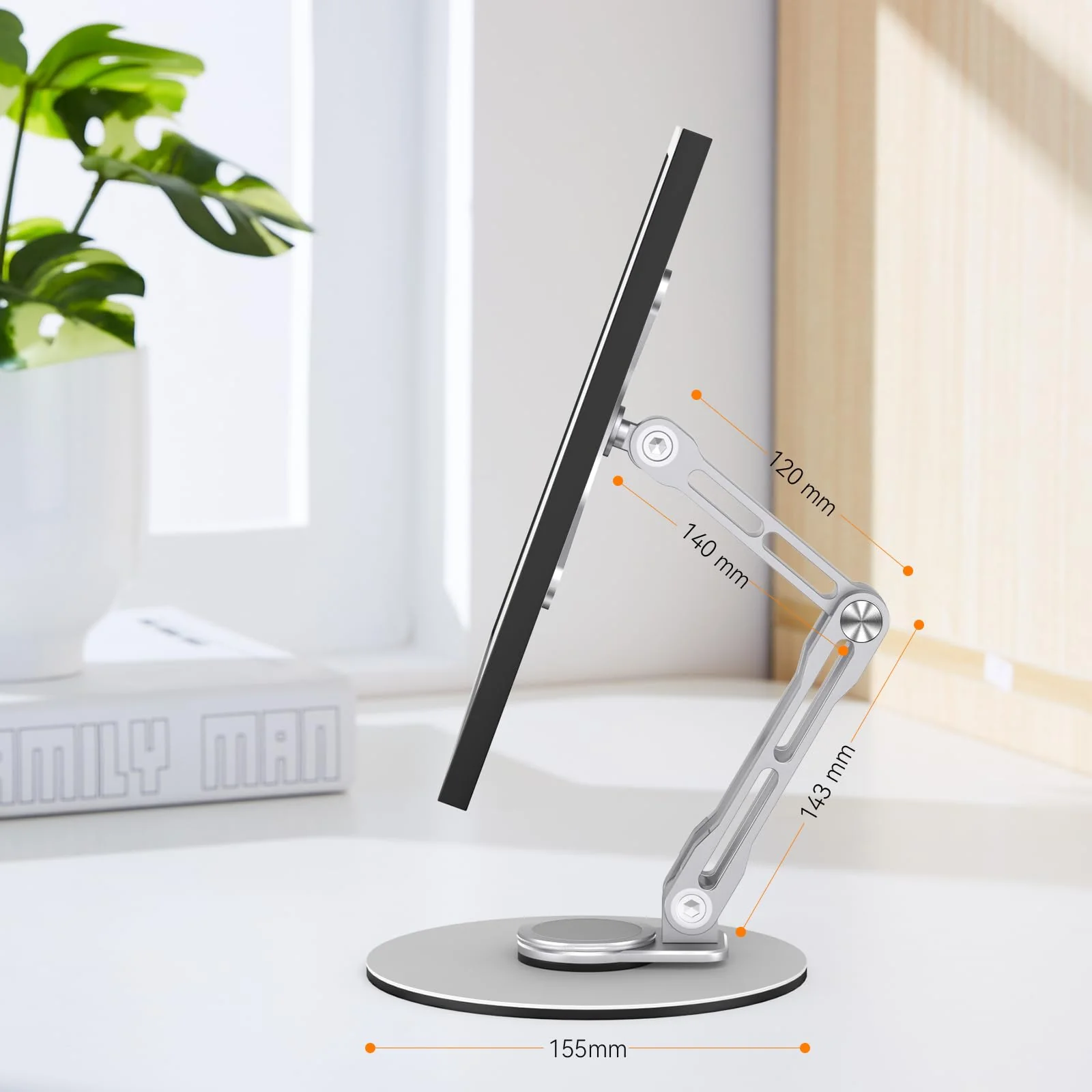 Swivel and Tilt Stand for Echo Show 15, Vesa Monitor Stand, Three-Hinge Adjustable Angle and Height with 360° Rotation Base, Supports Switching Between Landscape and Portrait Screens(White) White - Image 7