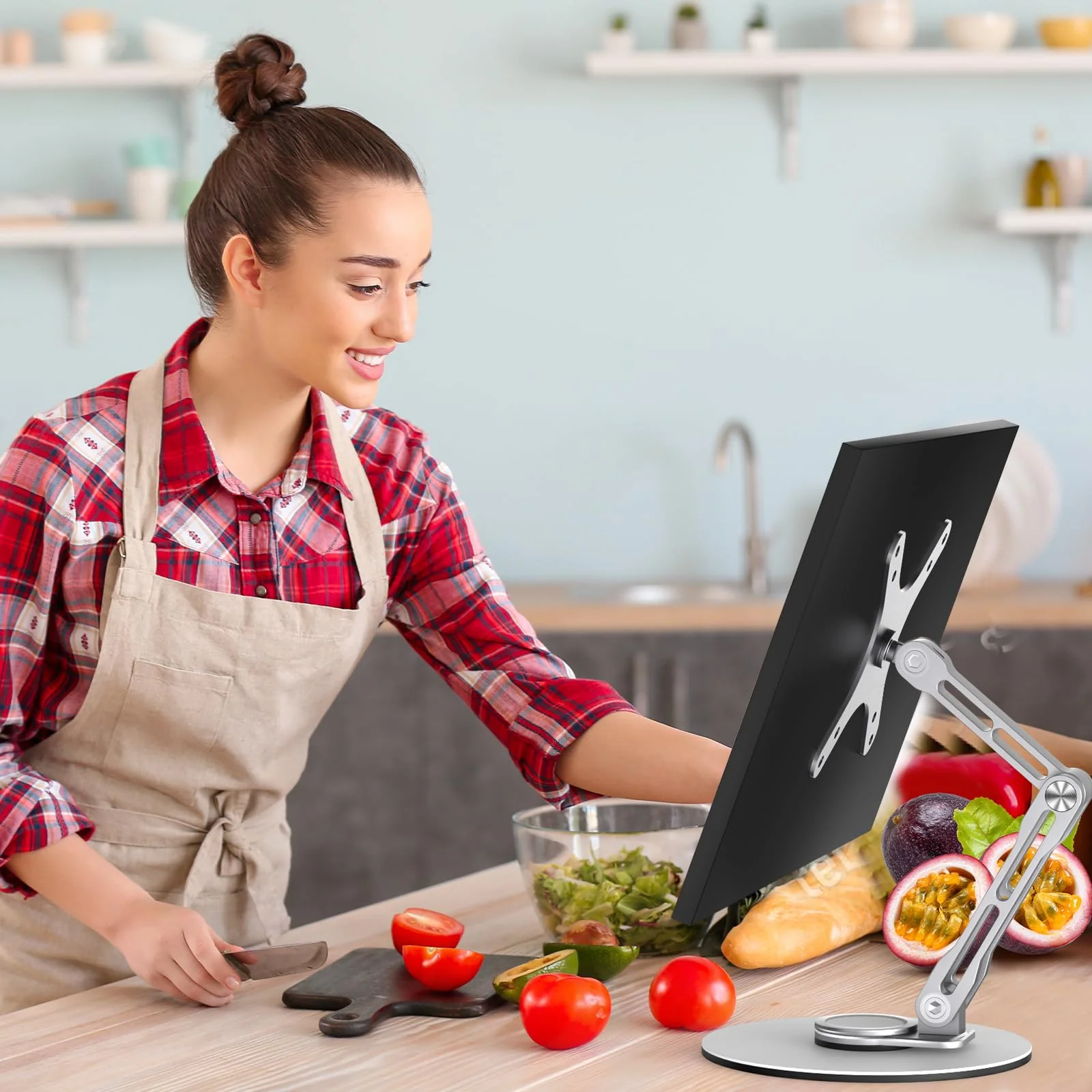 Swivel and Tilt Stand for Echo Show 15, Vesa Monitor Stand, Three-Hinge Adjustable Angle and Height with 360° Rotation Base, Supports Switching Between Landscape and Portrait Screens(White) White - Image 8