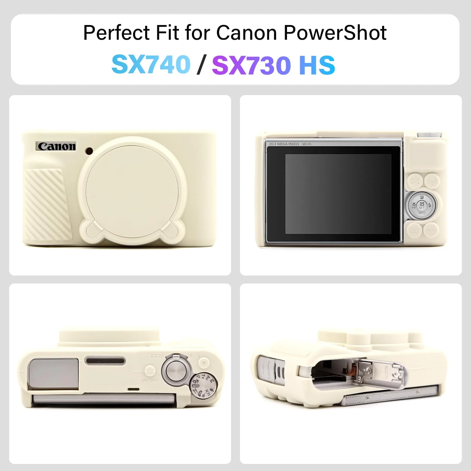 SX730 SX740 Camera Case & LCD Screen Protector Accessories Kit, Soft Silicone Case for Canon PowerShot SX740/SX730 HS Camera, Body Cover for SX740 SX730 with Lens Cap - White - Image 3