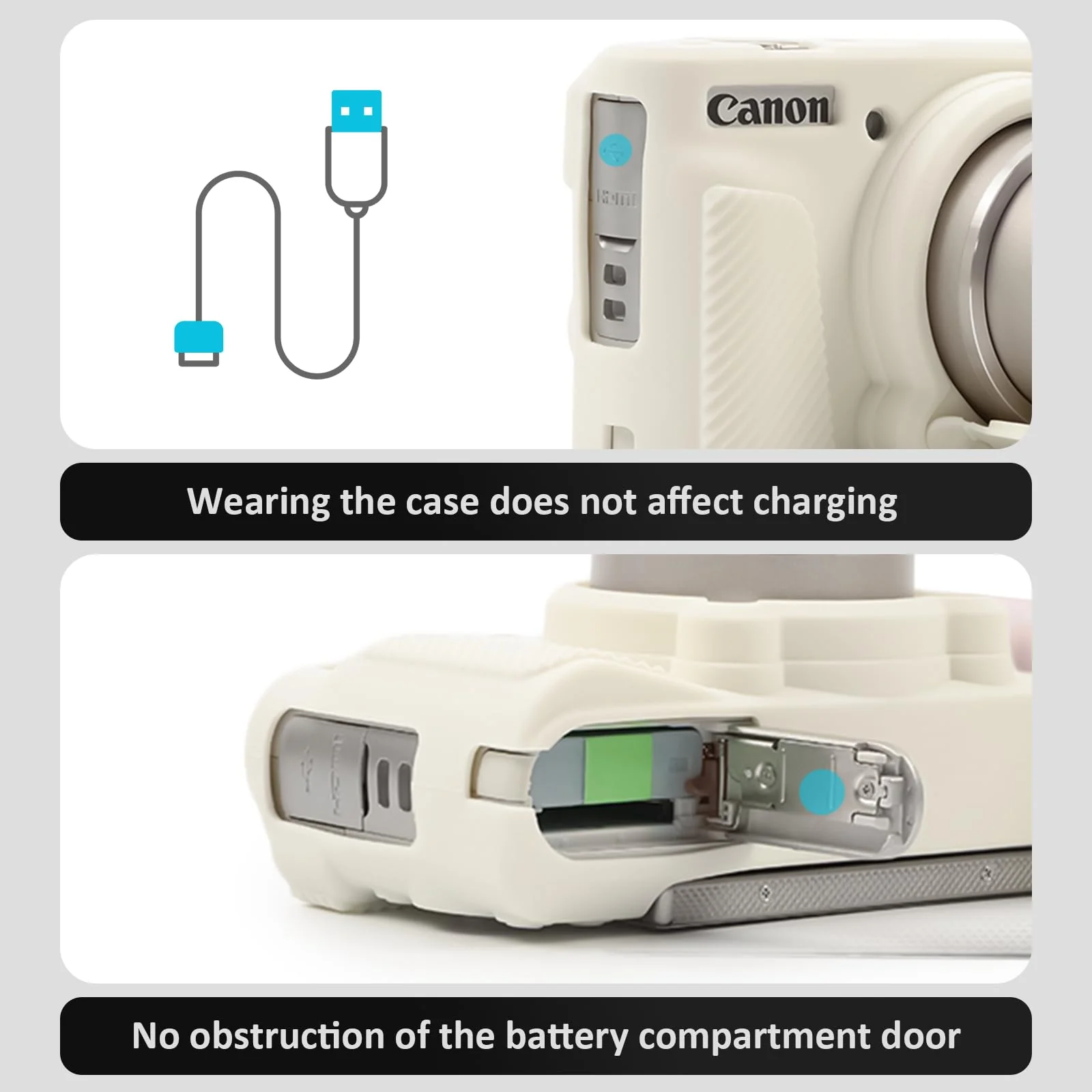 SX730 SX740 Camera Case & LCD Screen Protector Accessories Kit, Soft Silicone Case for Canon PowerShot SX740/SX730 HS Camera, Body Cover for SX740 SX730 with Lens Cap - White - Image 6