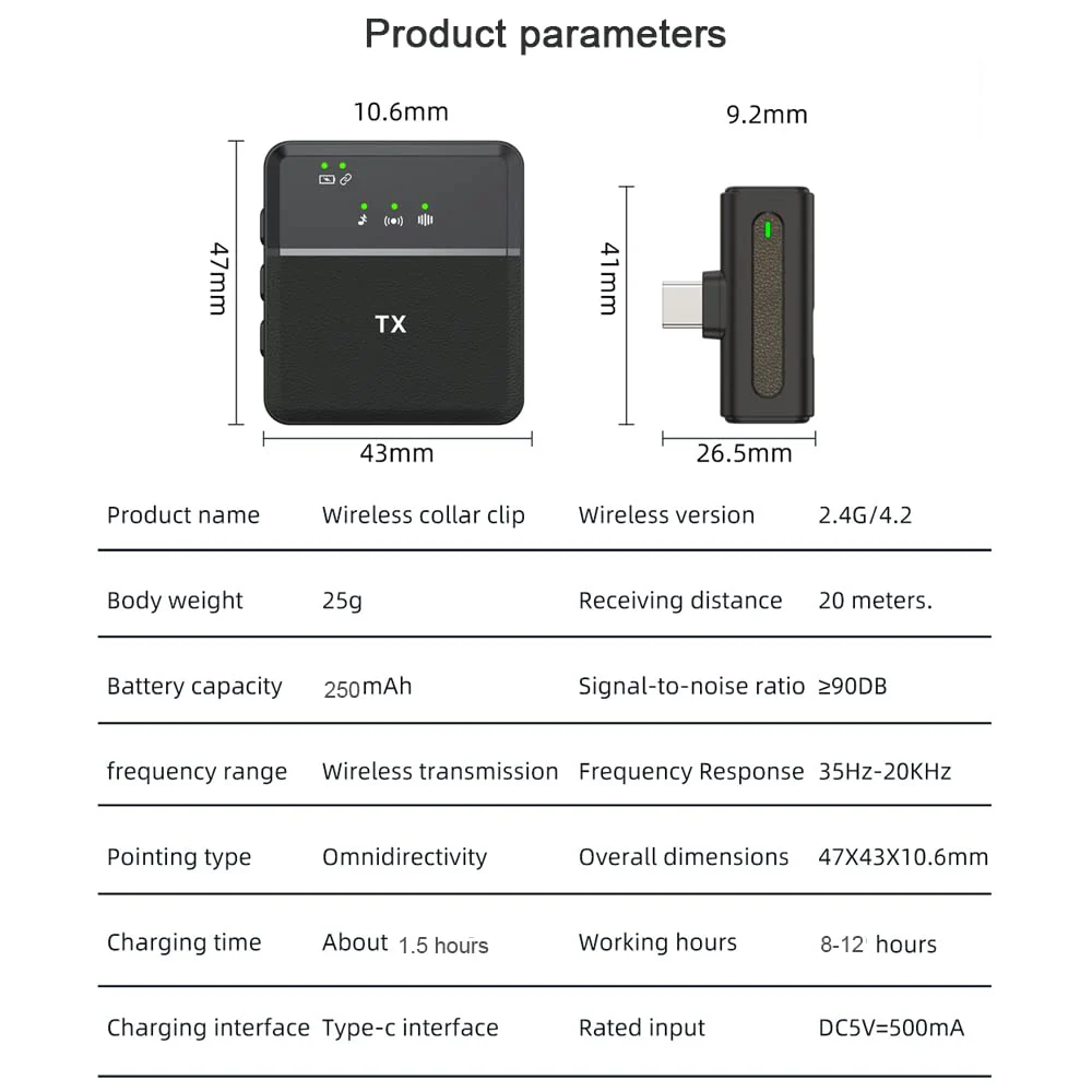 SX8 Wireless Microphone for USB & Micro & iPhone Intelligent Noise Cancellation Ultra-Long Life HD Radio (1 Receiver + 2 Transmitters) SX8 Type C1+2 - Image 5