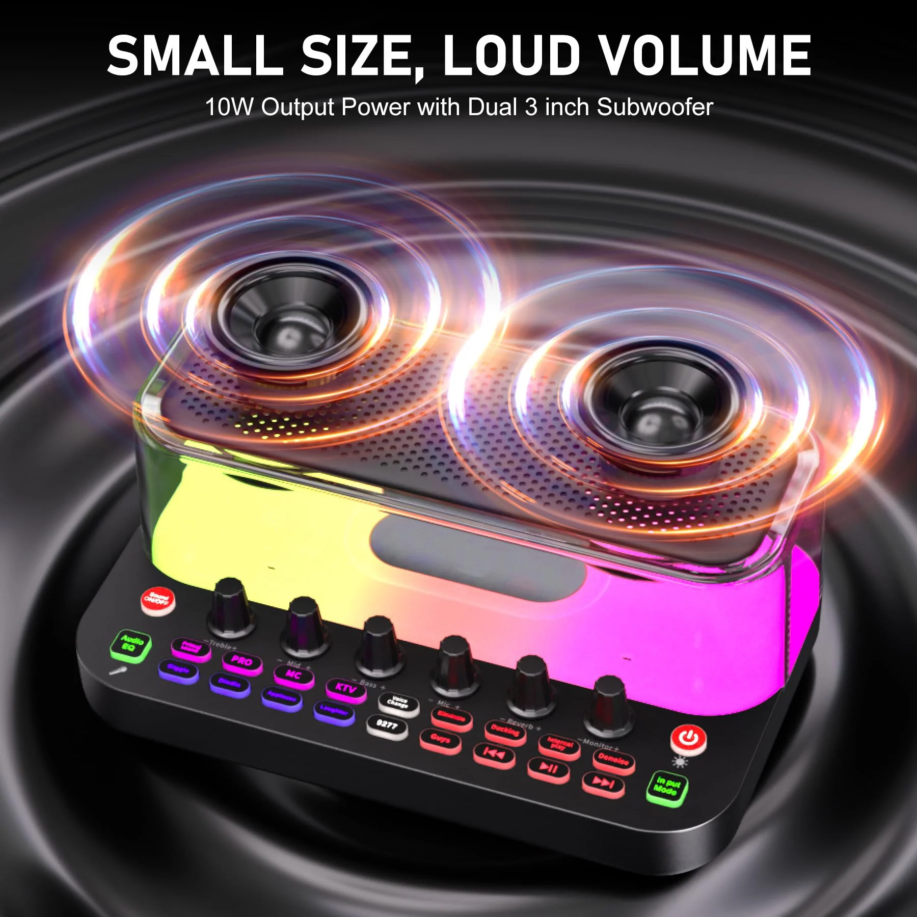 SY11 Portable Live Streaming Sound Card Mixer, Mini Bluetooth Karaoke Machine w/ 2 Wireless Microphone, RGB Lights & Voice Change Sound Effects, Easy Set up Bluetooth Audio Podcast Equipment for PS5 SY11 - Image 2