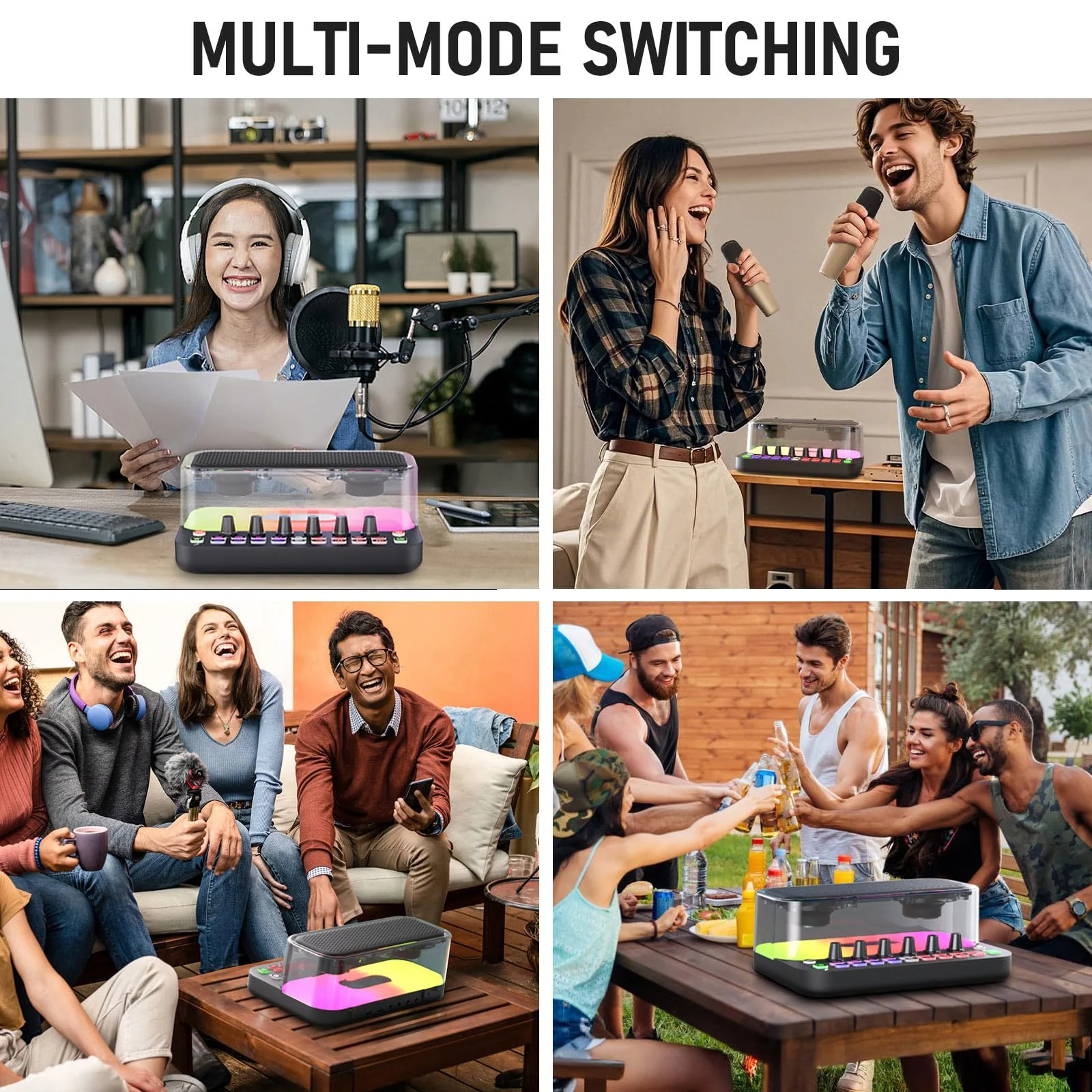 SY11 Portable Live Streaming Sound Card Mixer, Mini Bluetooth Karaoke Machine w/ 2 Wireless Microphone, RGB Lights & Voice Change Sound Effects, Easy Set up Bluetooth Audio Podcast Equipment for PS5 SY11 - Image 5